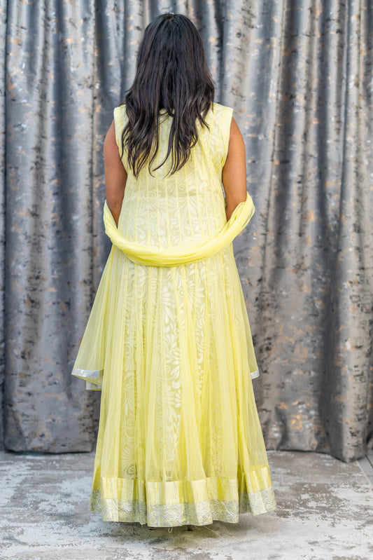 Yellow Net Punjabi Set with Swarovski Stone Work