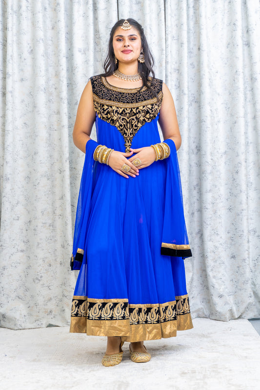 Royal Blue Net Punjabi Set with Swarovski Stone Work