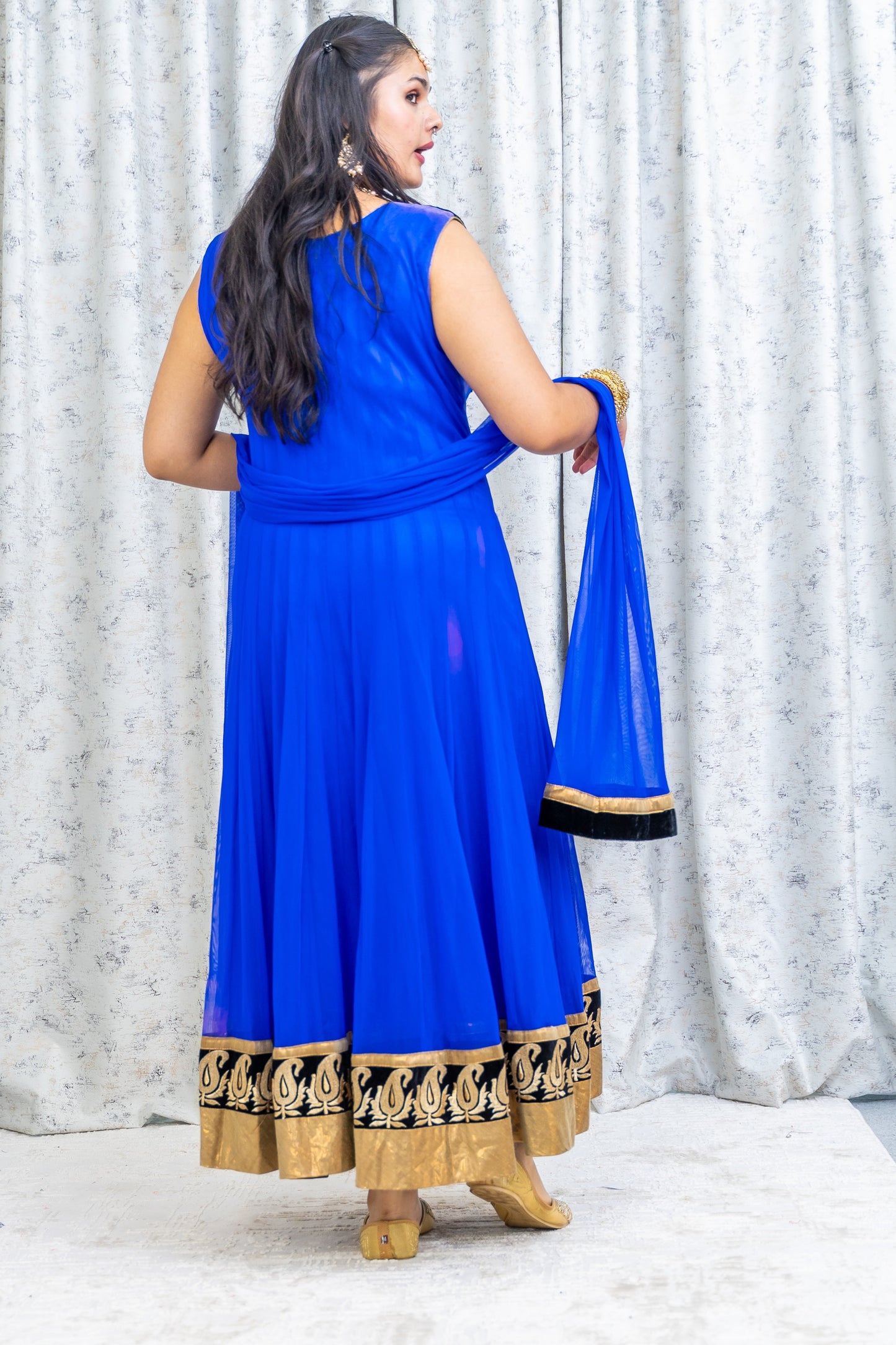Royal Blue Net Punjabi Set with Swarovski Stone Work