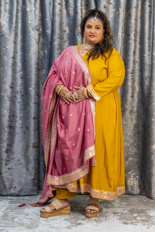 Burnt Orange Cotton Punjabi Set with Contrast Dupatta