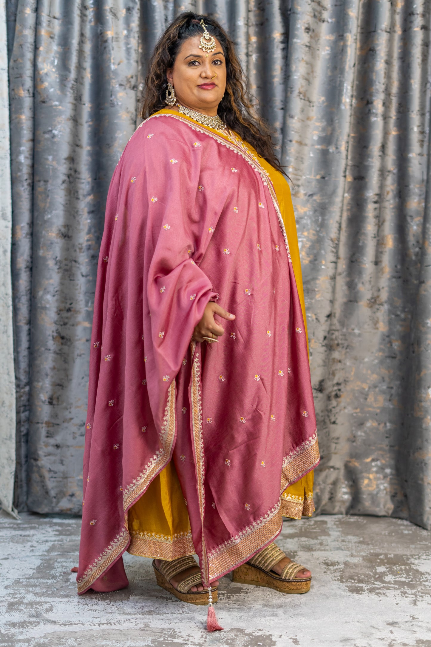 Burnt Orange Cotton Punjabi Set with Contrast Dupatta