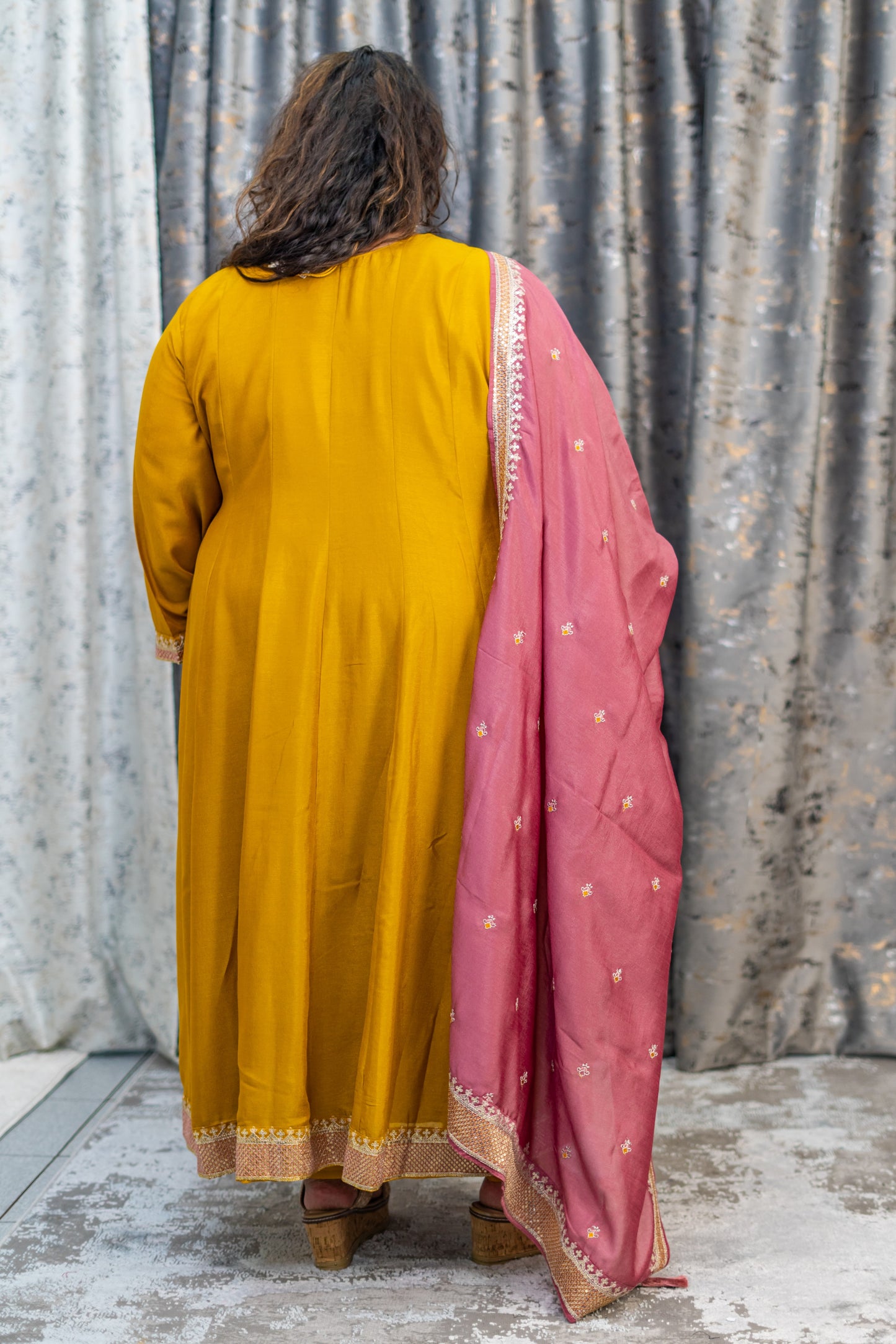 Burnt Orange Cotton Punjabi Set with Contrast Dupatta
