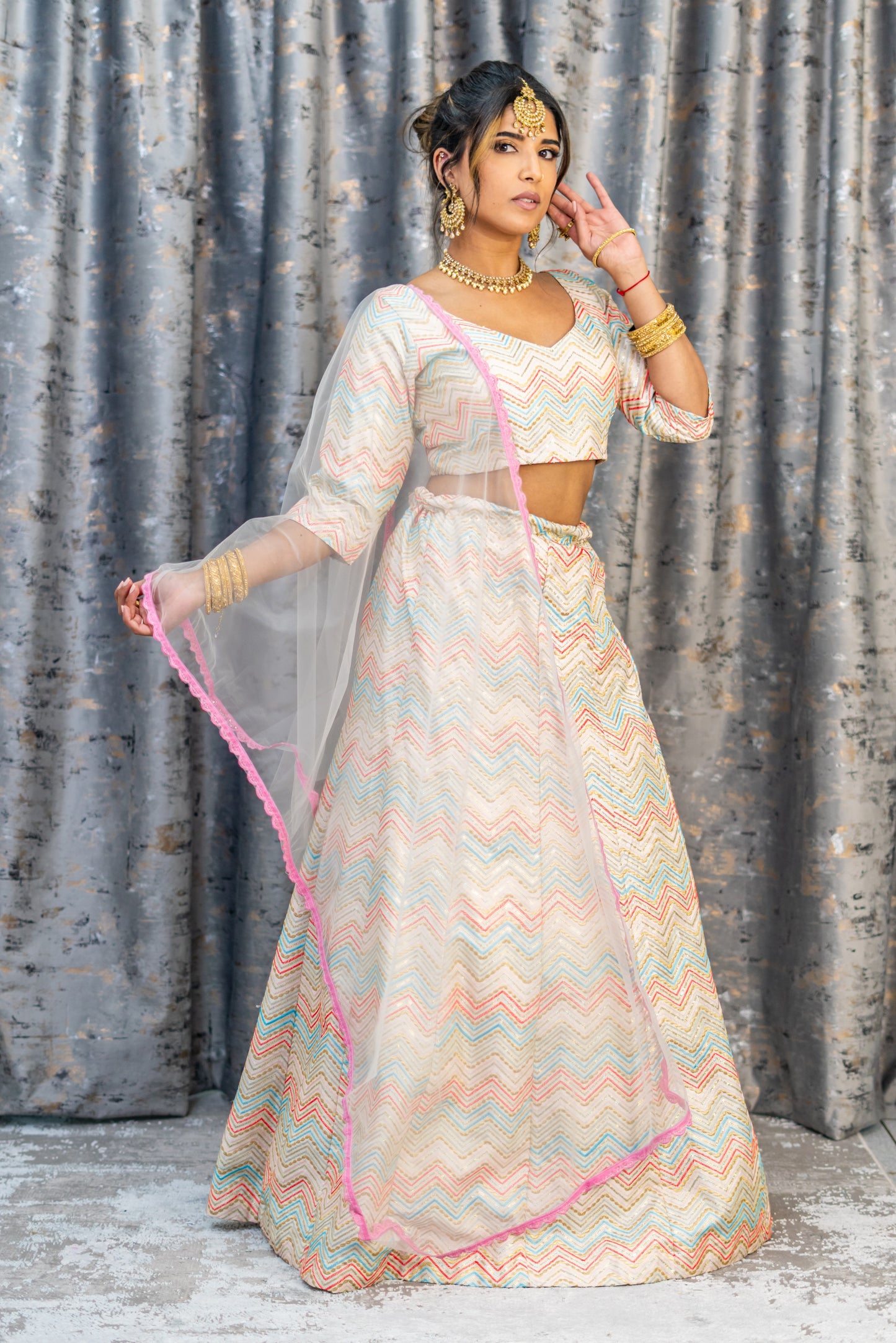 White Cotton Lehenga Set with Embroidery