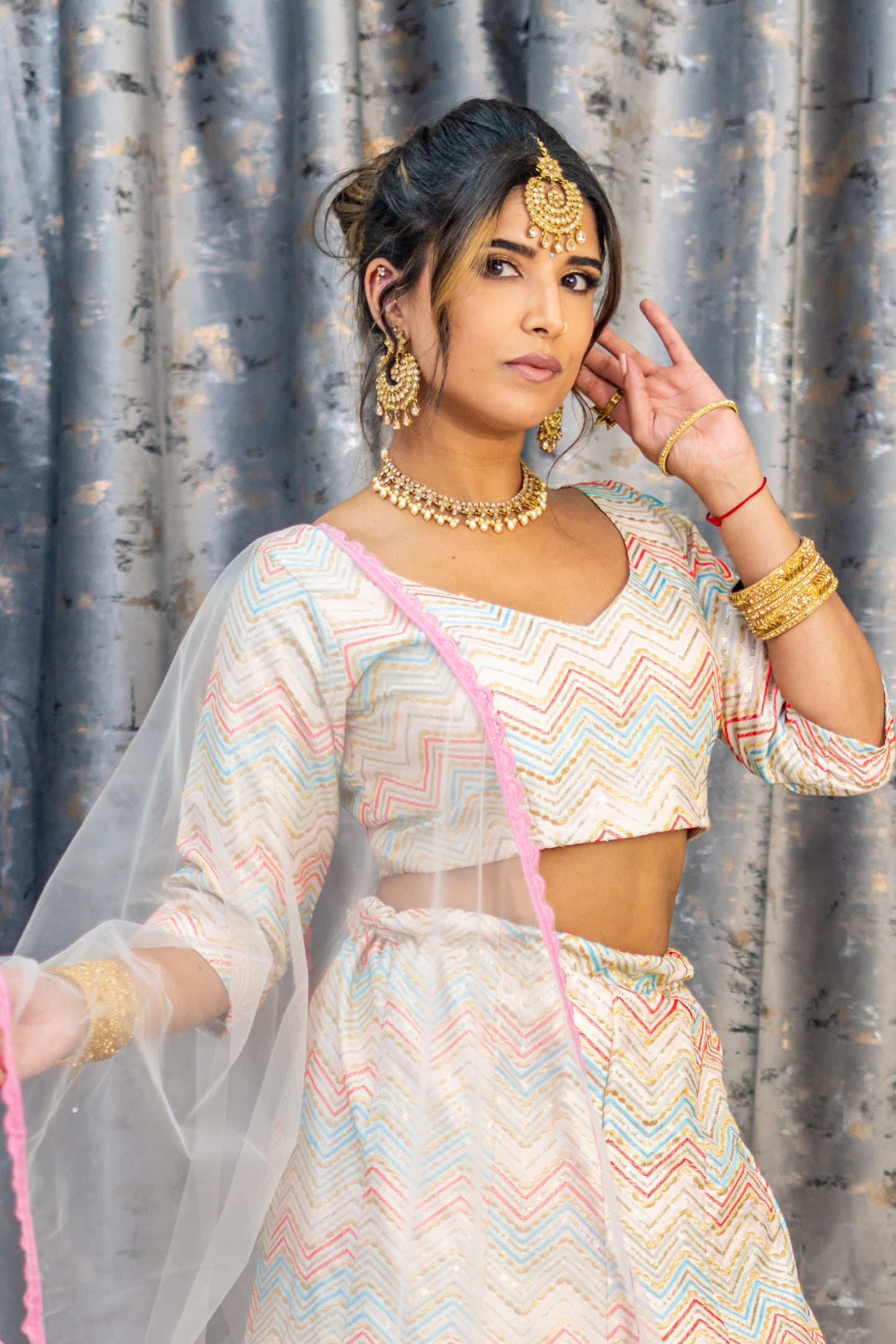 White Cotton Lehenga Set with Embroidery