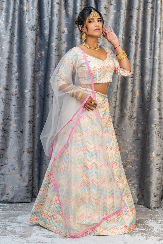 White Cotton Lehenga Set with Embroidery
