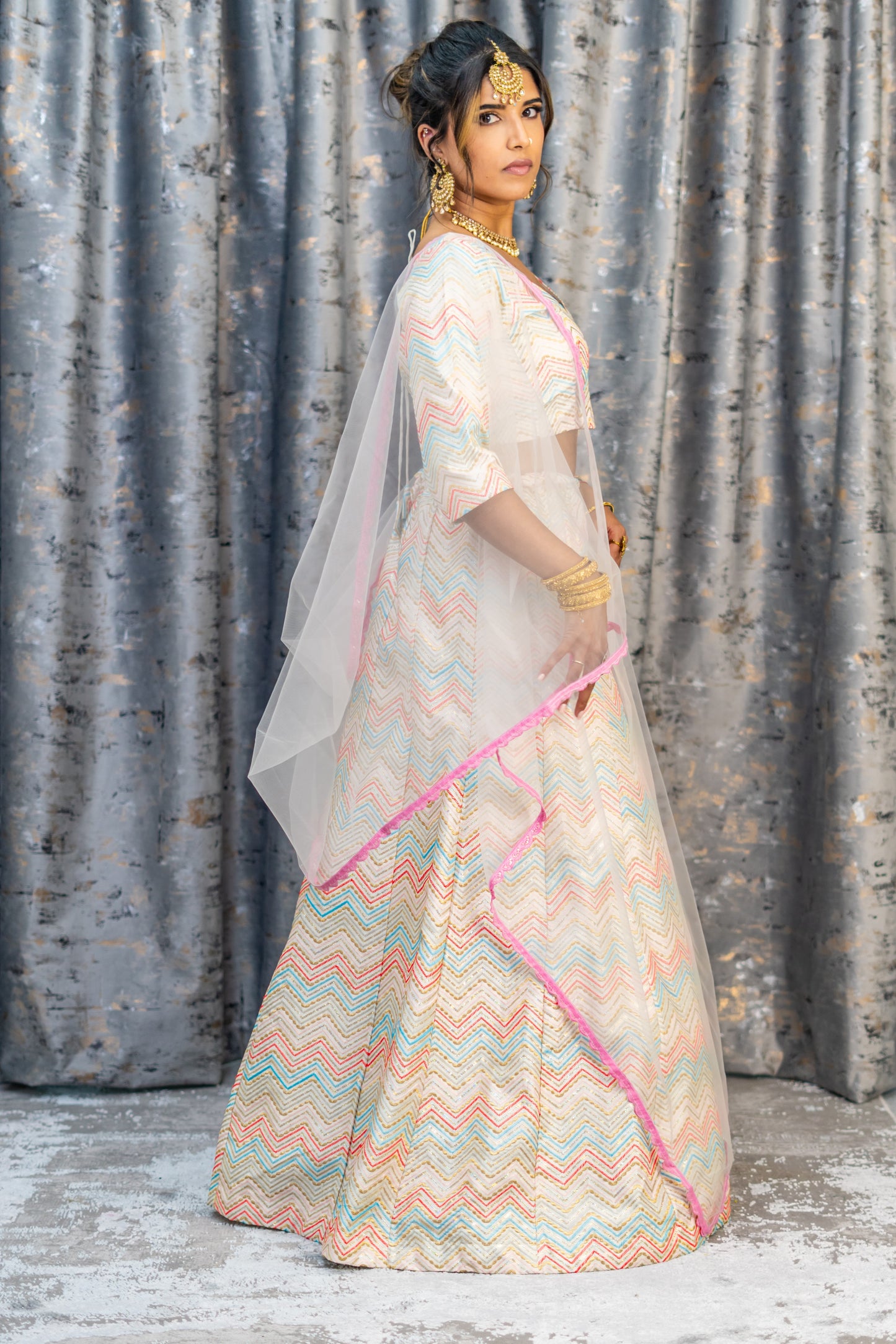 White Cotton Lehenga Set with Embroidery
