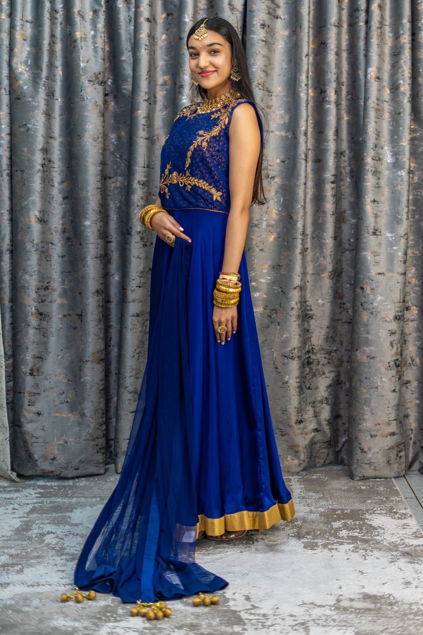 Royal Blue Chinon Silk Punjabi Set with Swarovski Stonework
