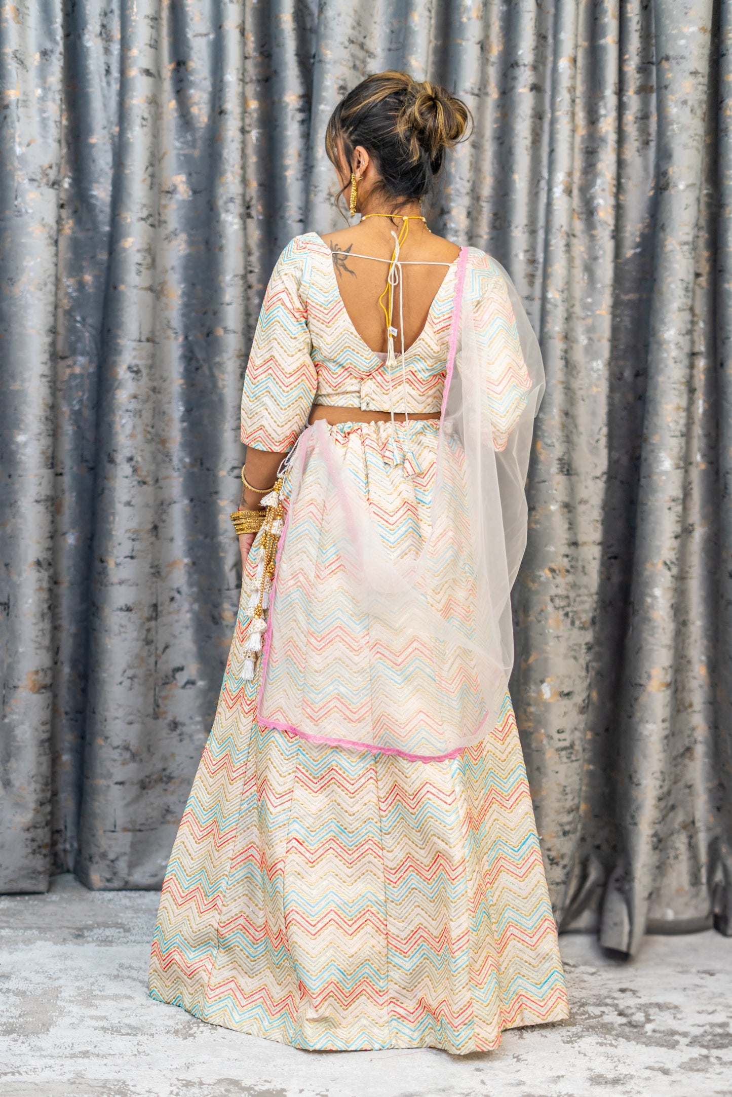 White Cotton Lehenga Set with Embroidery