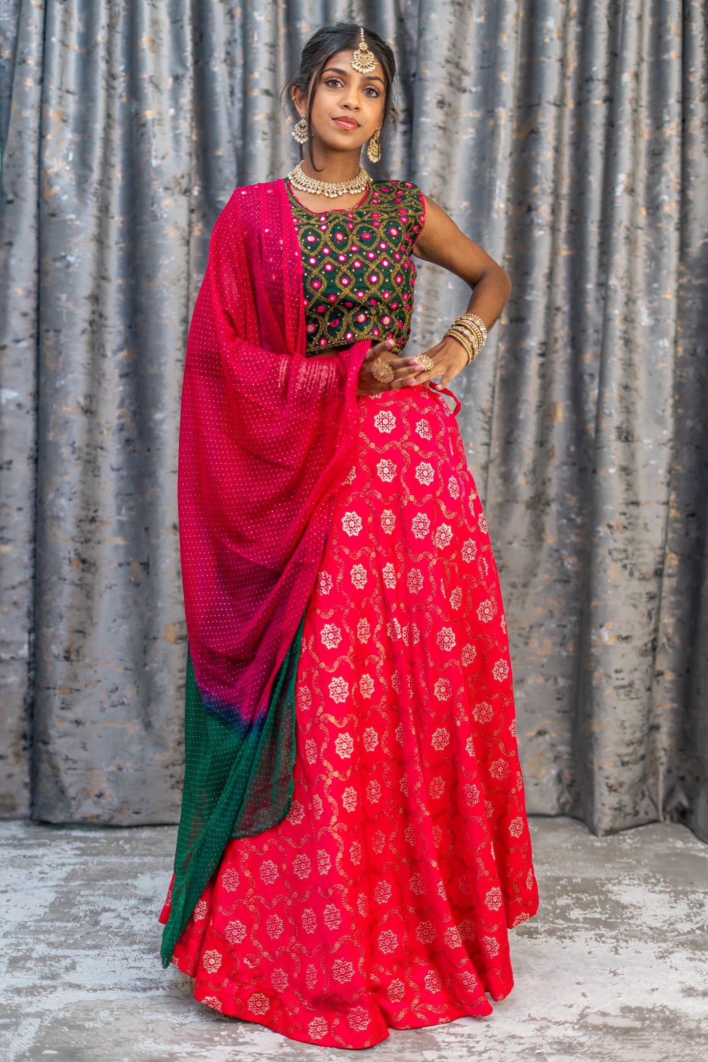 Pink Brocade Lehenga Set