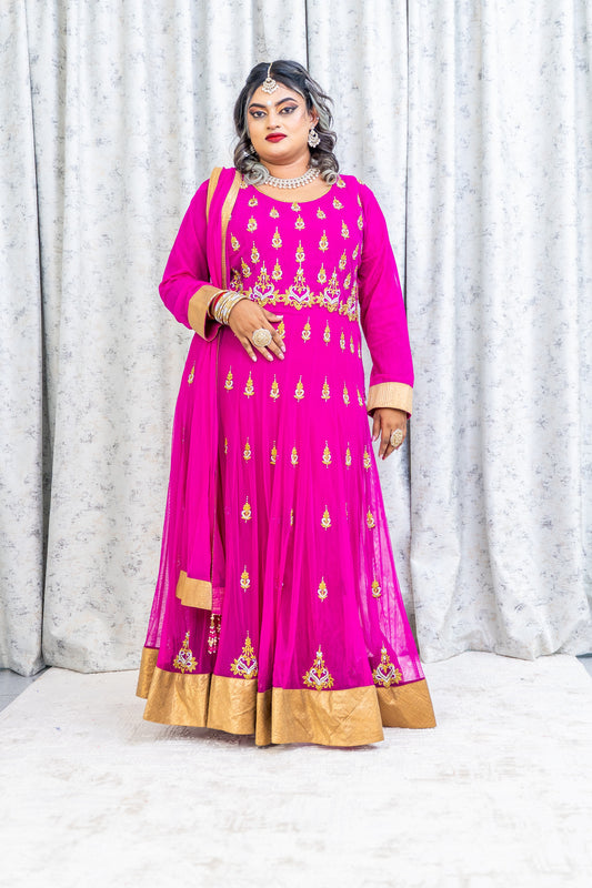 Rani Pink Net Punjabi Set with Swarovski Stone Work