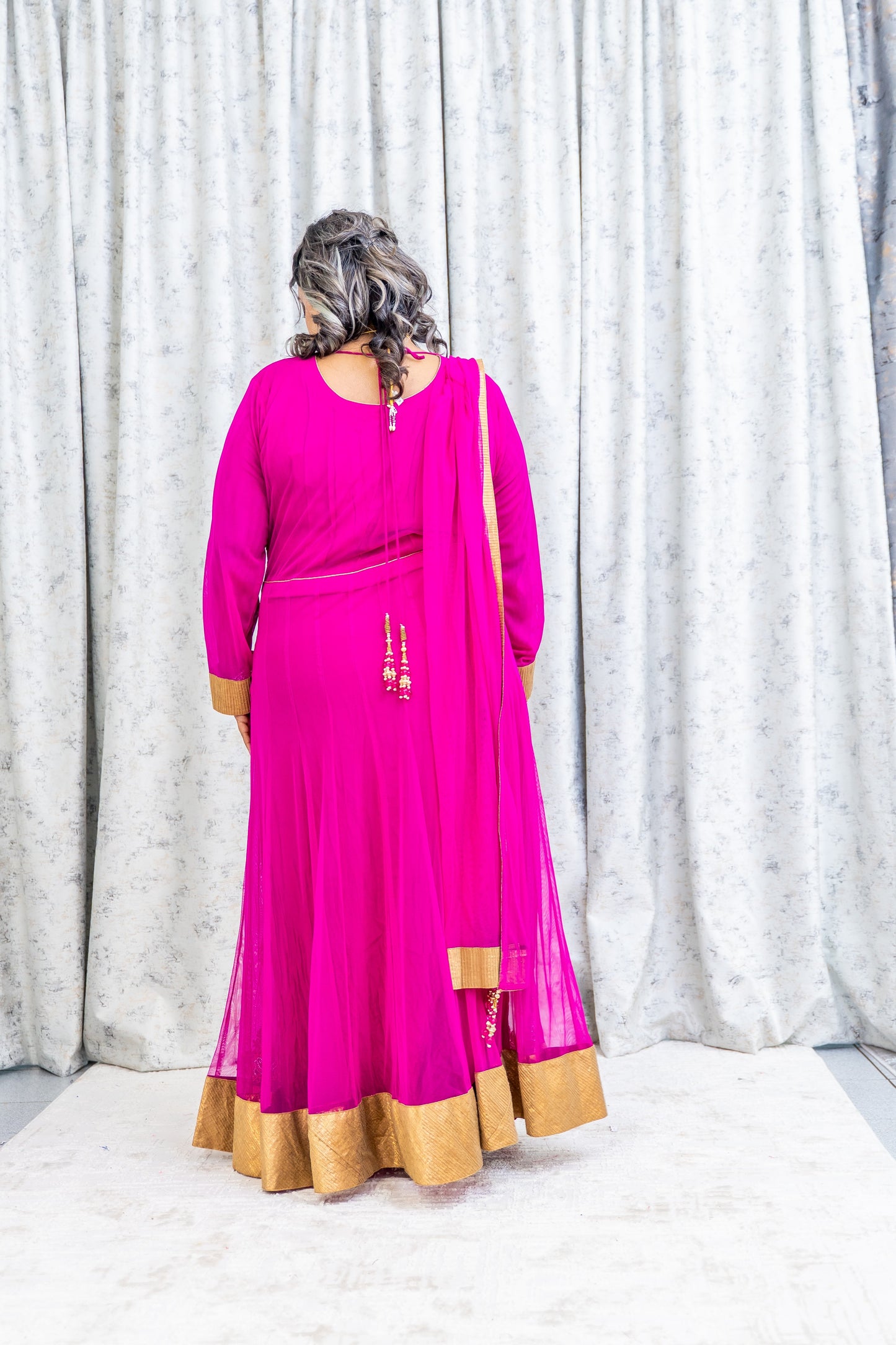 Rani Pink Net Punjabi Set with Swarovski Stone Work