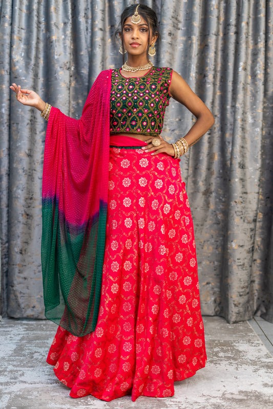 Pink Brocade Lehenga Set