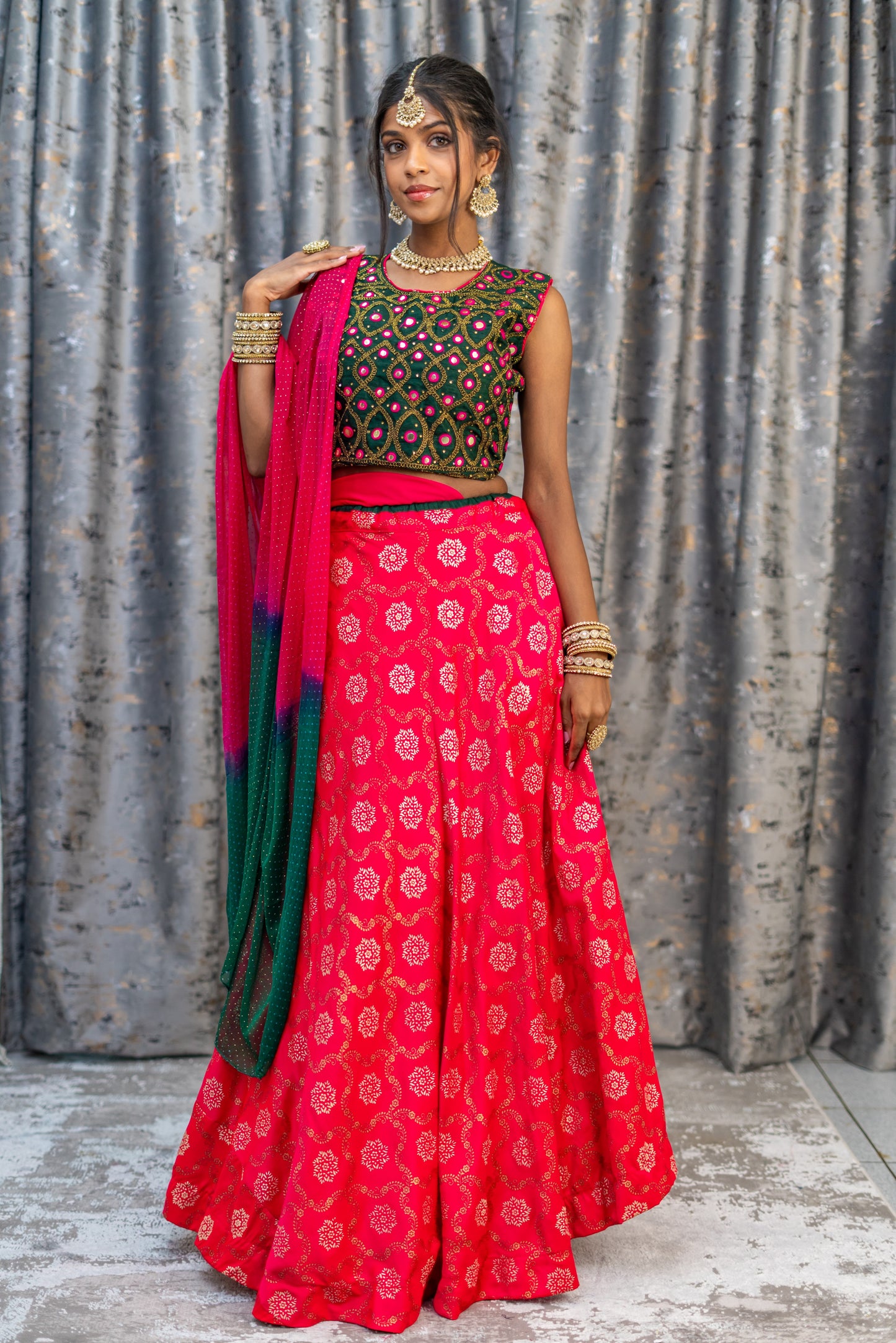 Pink Brocade Lehenga Set