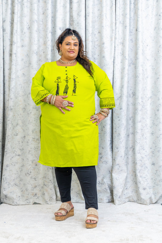 Green Printed Cotton Kurti  Top