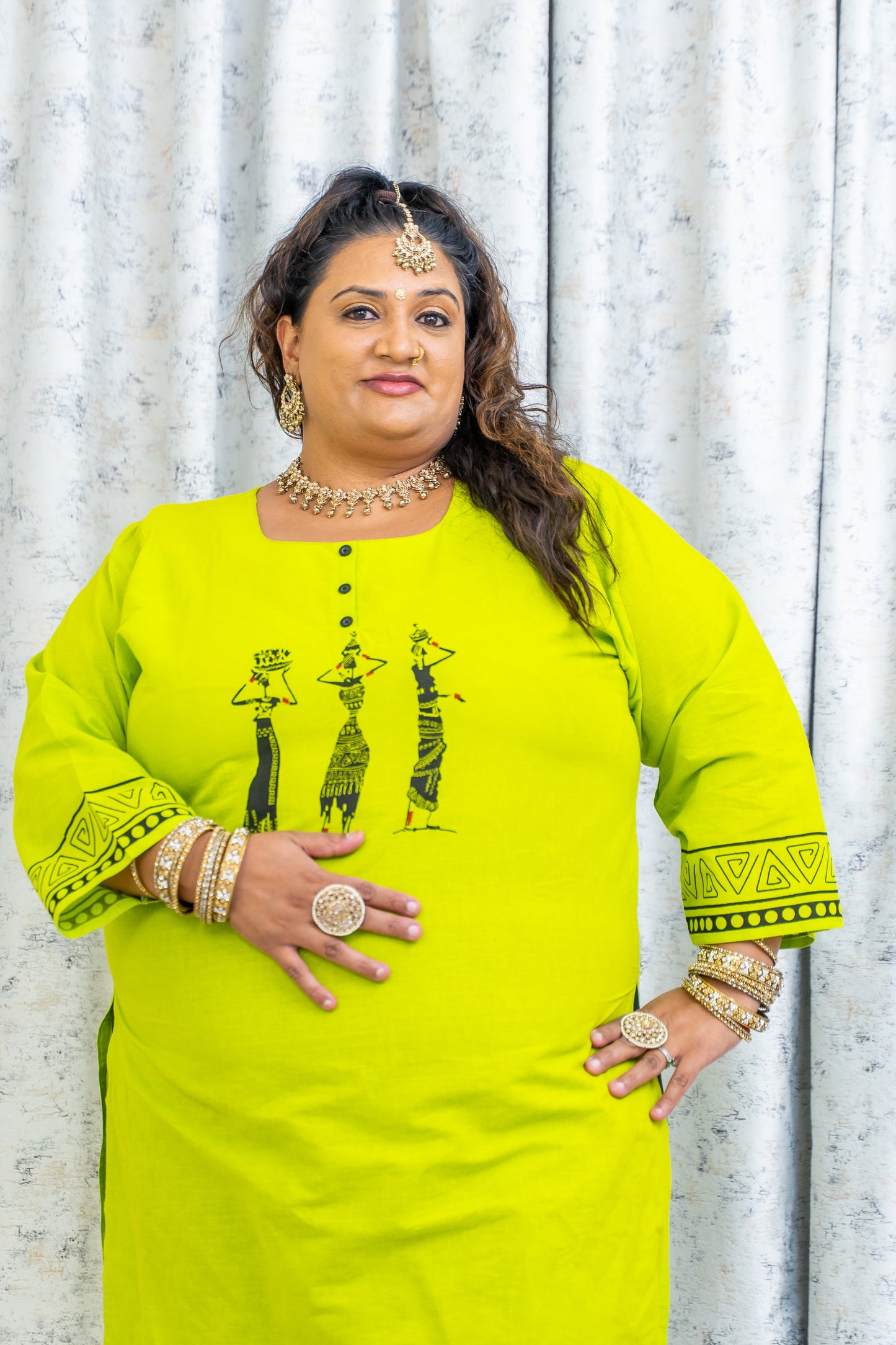 Green Printed Cotton Kurti  Top