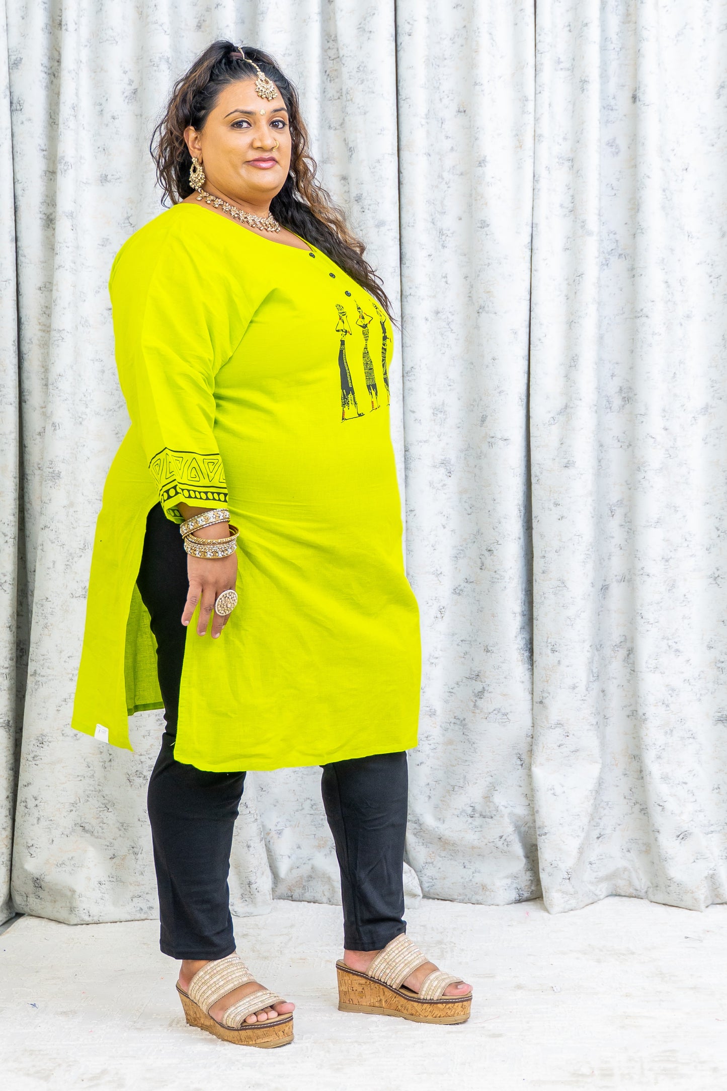 Green Printed Cotton Kurti  Top