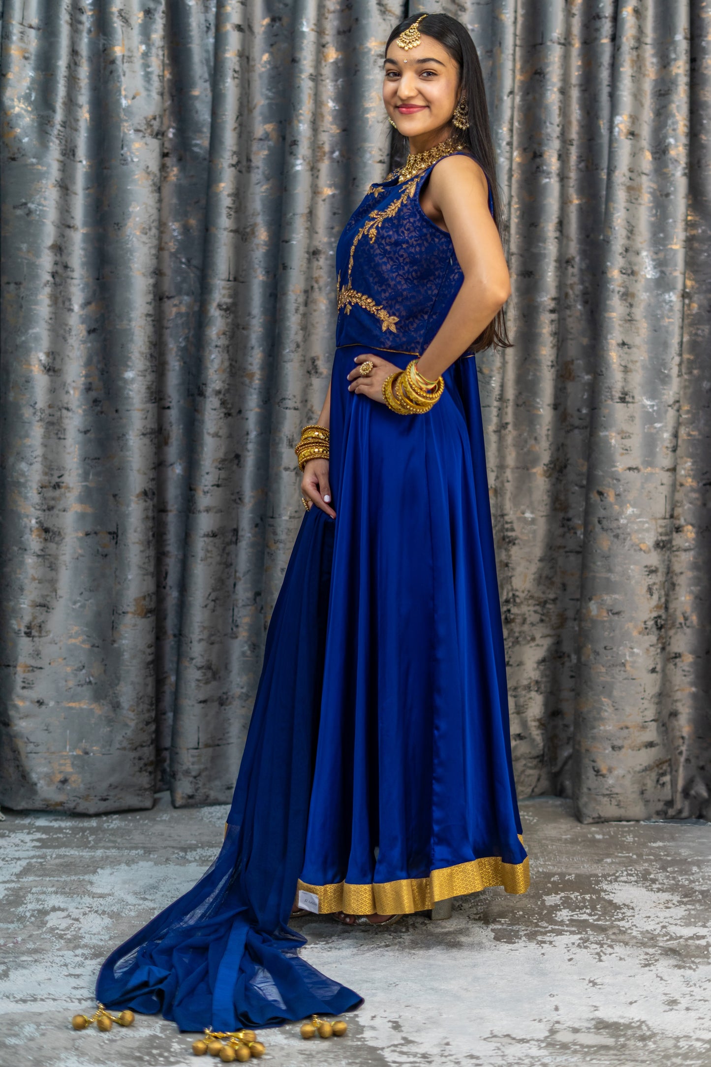 Royal Blue Chinon Silk Punjabi Set with Swarovski Stonework