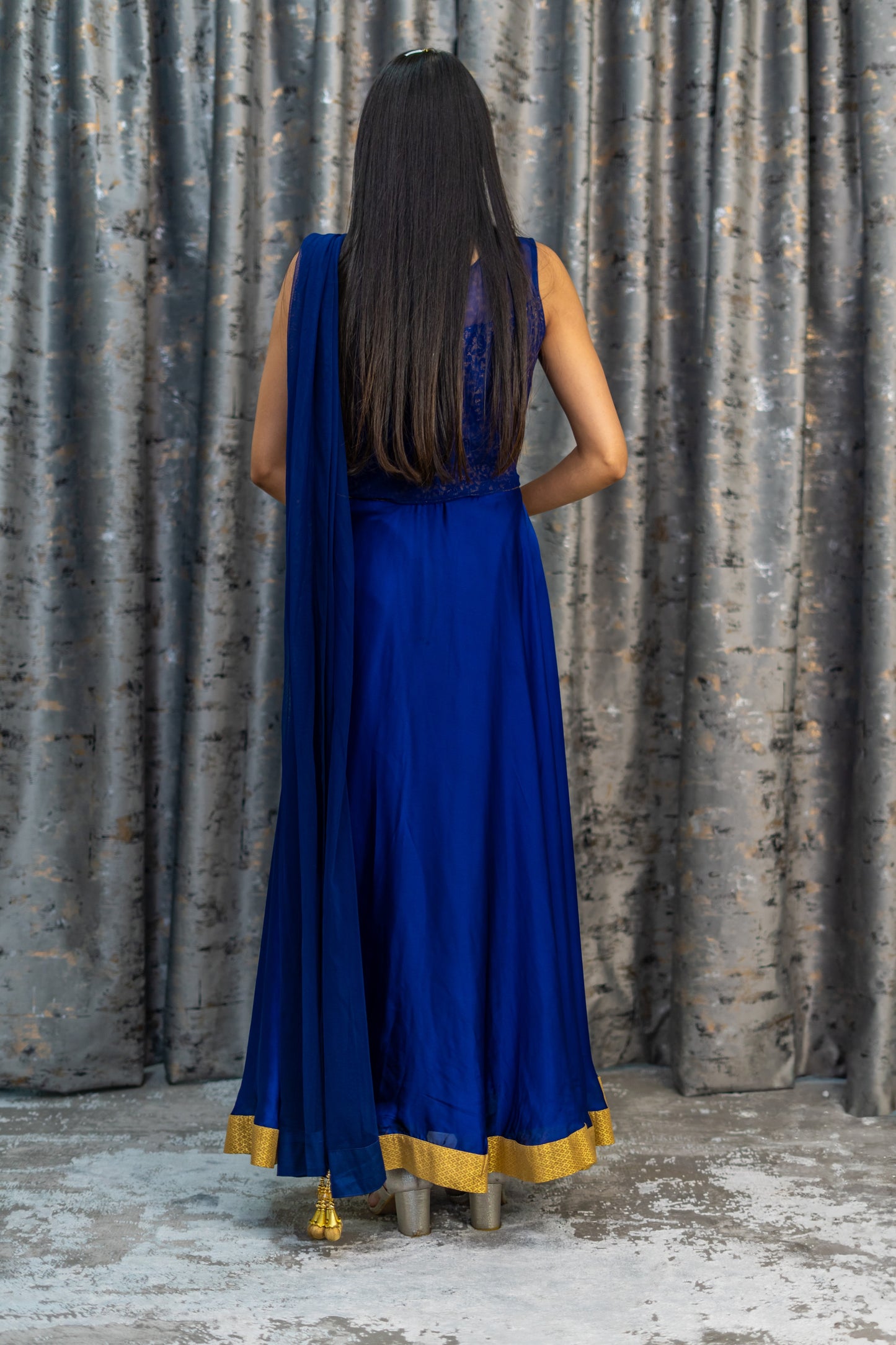 Royal Blue Chinon Silk Punjabi Set with Swarovski Stonework