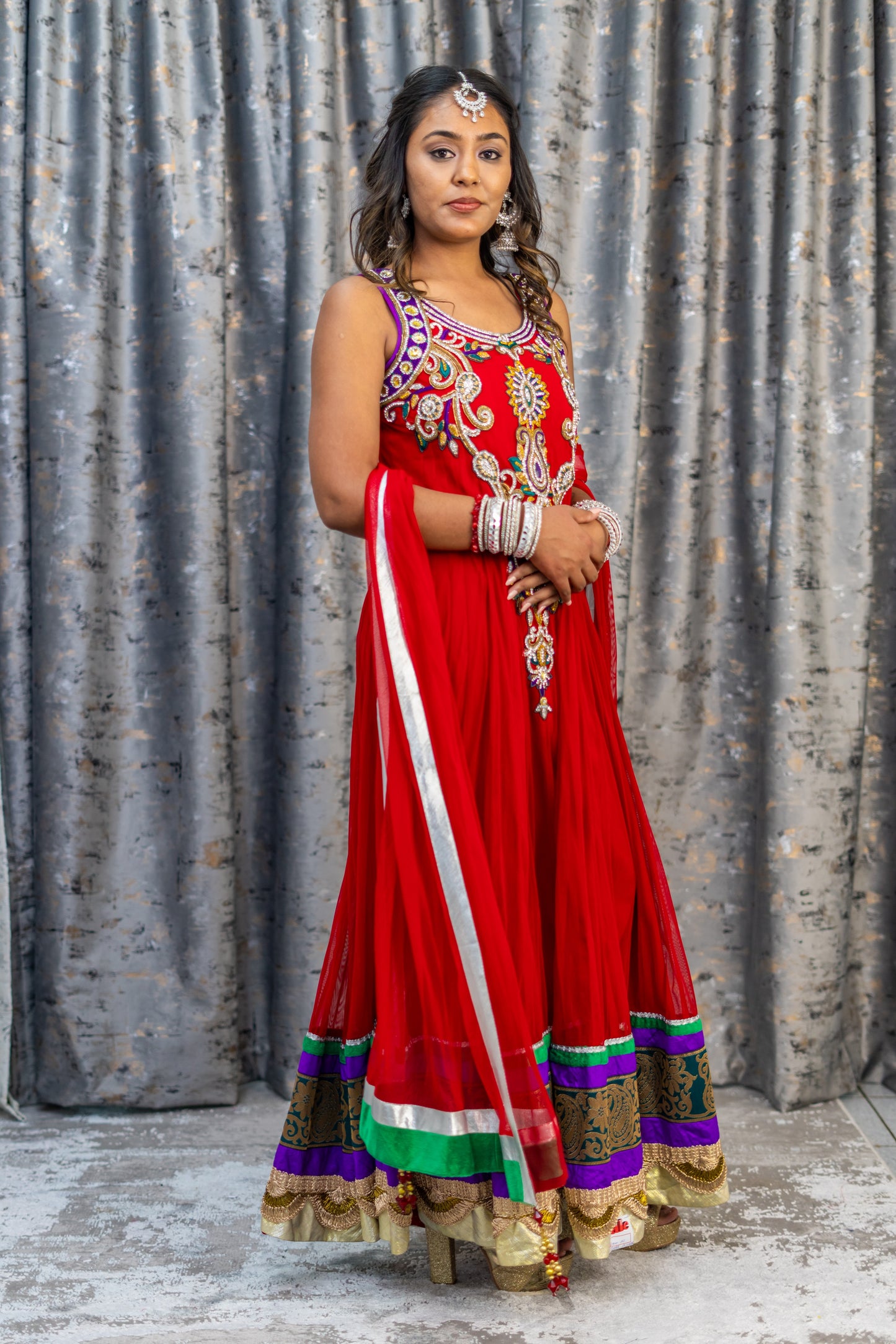 Red Net Punjabi Set with Swarovski Stone Work