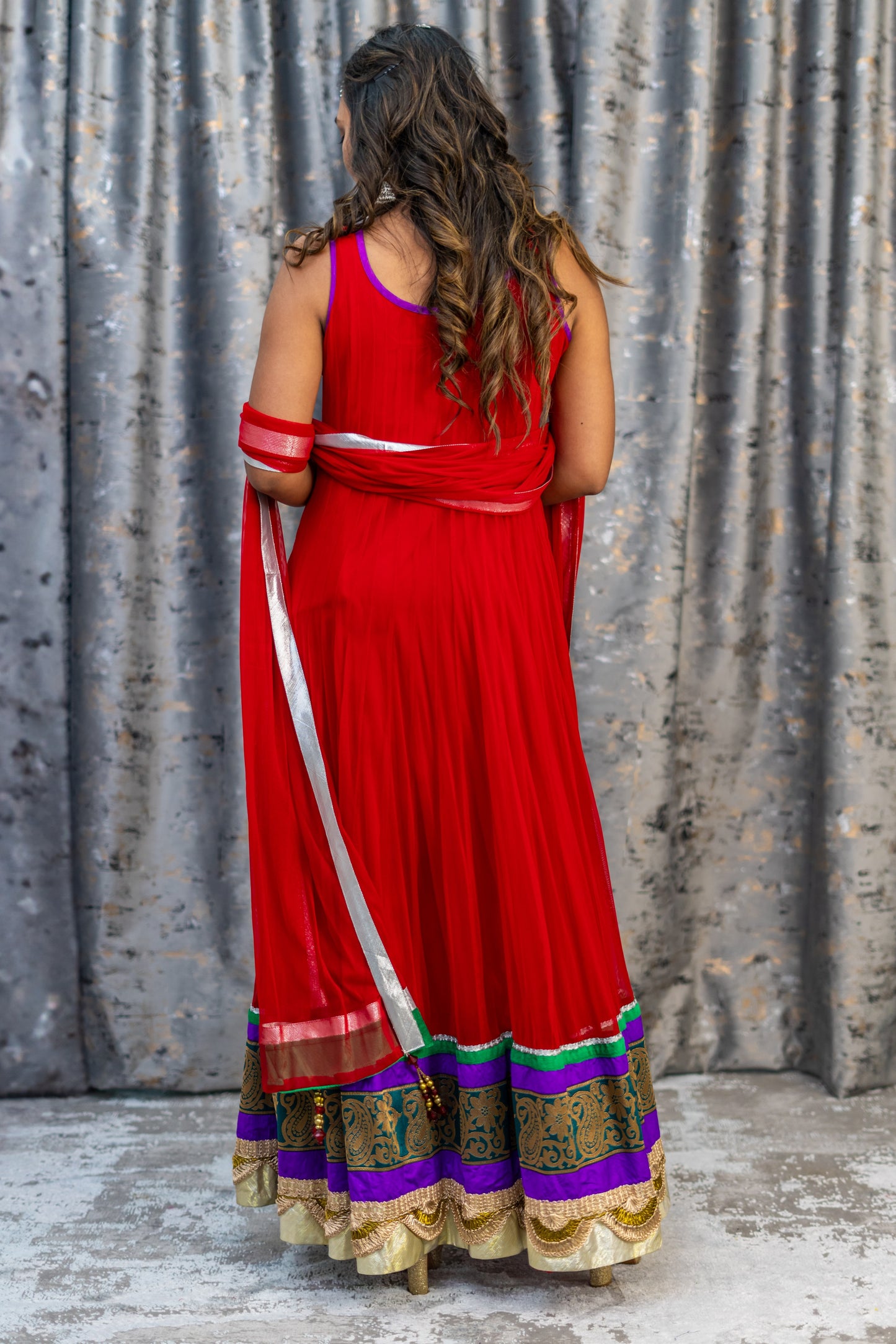 Red Net Punjabi Set with Swarovski Stone Work