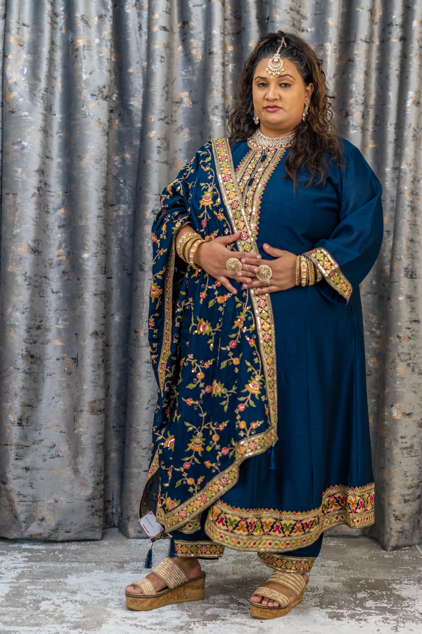 Royal Blue Cotton Punjabi Set with Embroidery