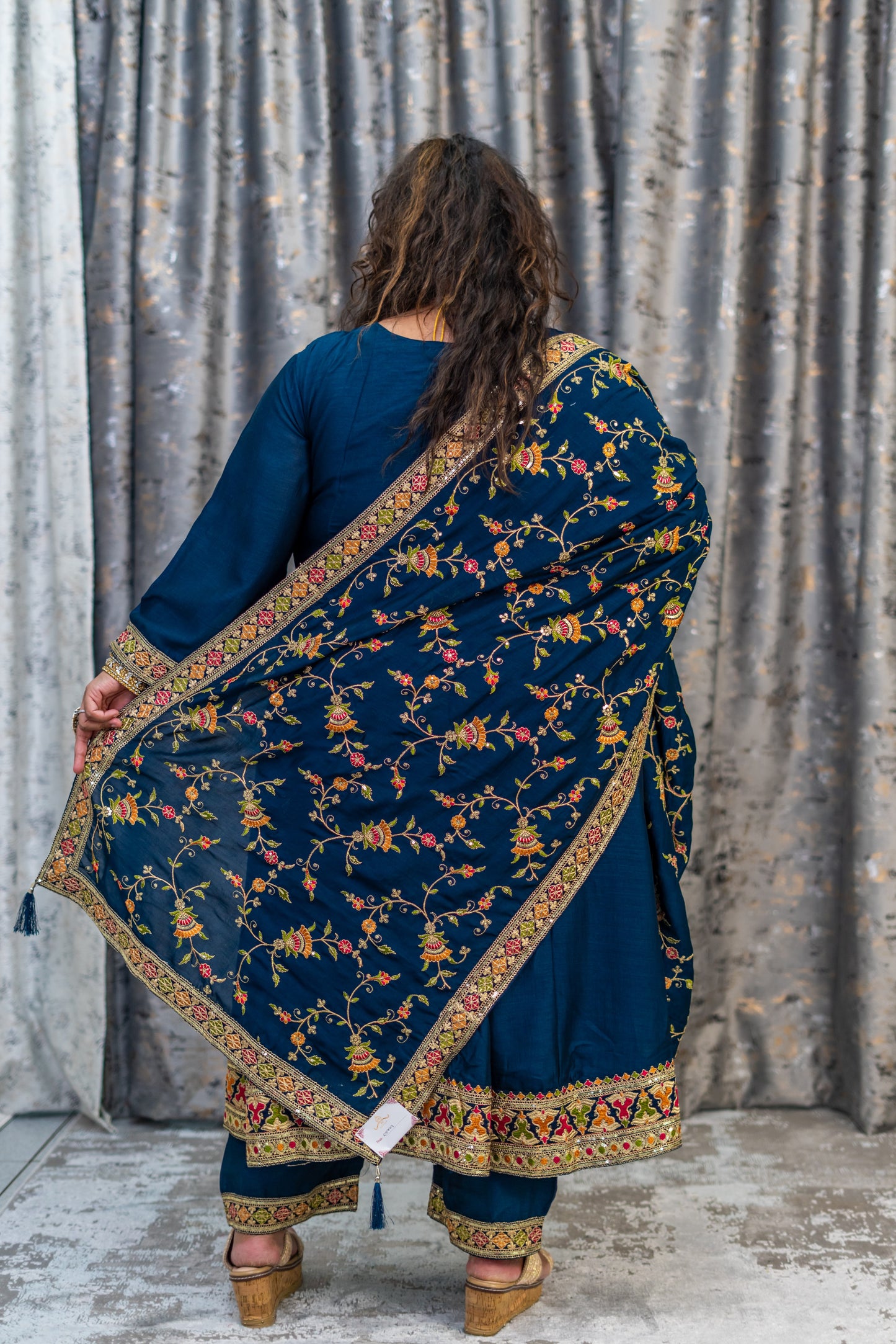 Royal Blue Cotton Punjabi Set with Embroidery