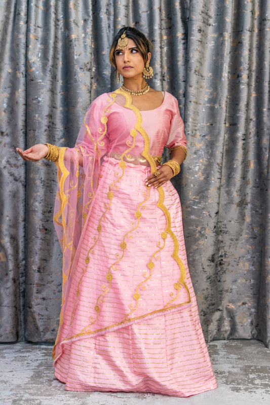 Pink Raw Silk Lehenga Set with Embroidery