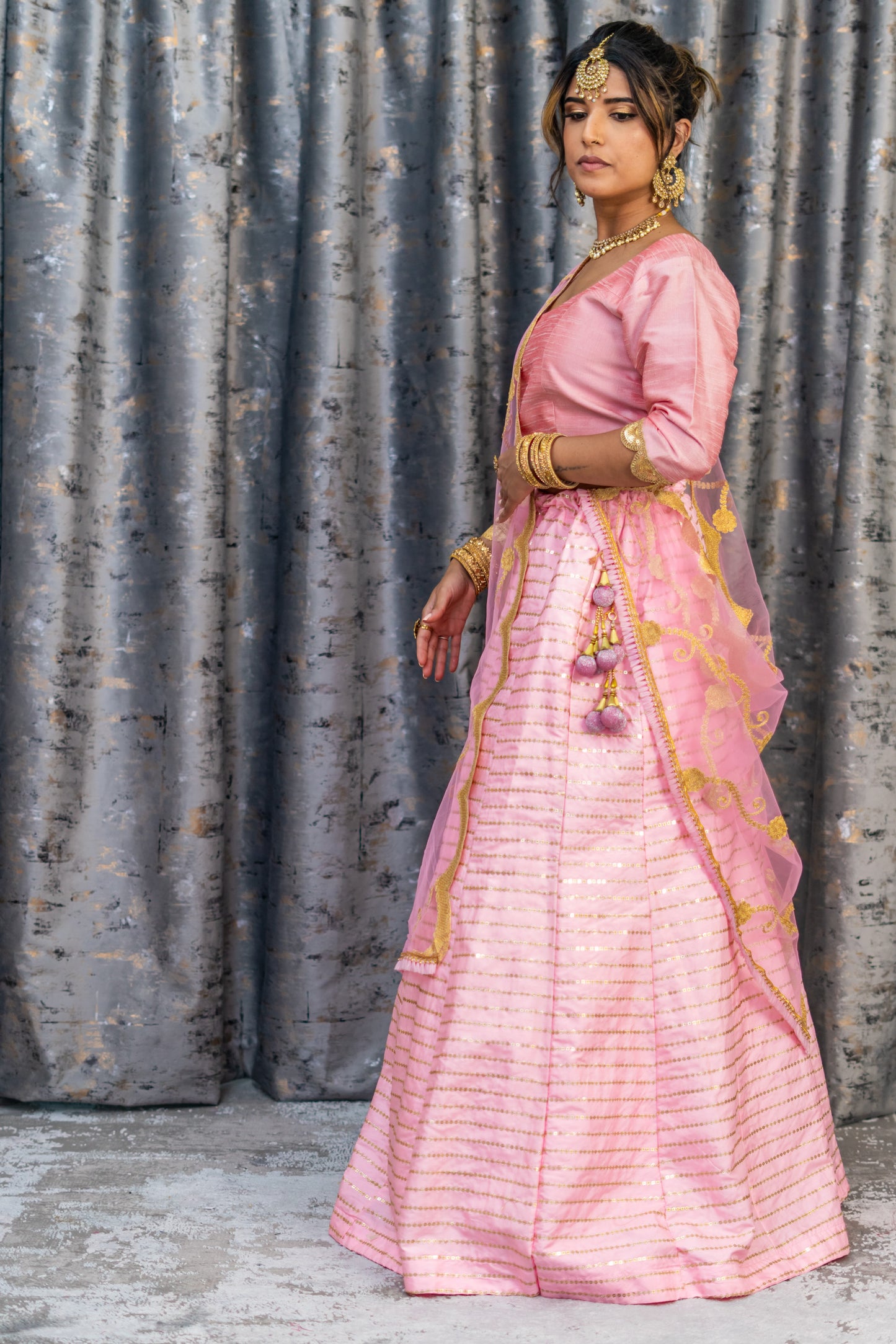 Pink Raw Silk Lehenga Set with Embroidery