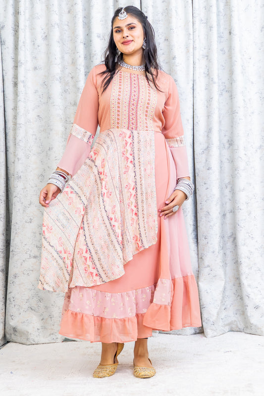 Pink Floral Printed Crepe Kurti Top