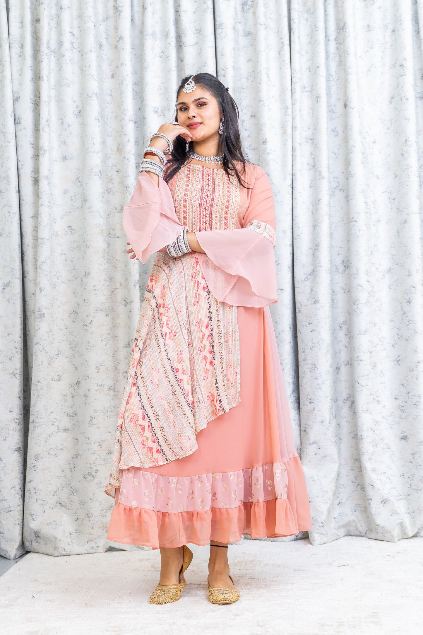 Pink Floral Printed Crepe Kurti Top