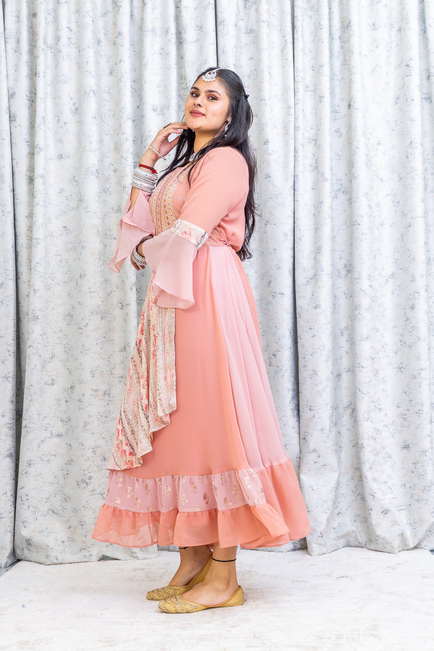 Pink Floral Printed Crepe Kurti Top