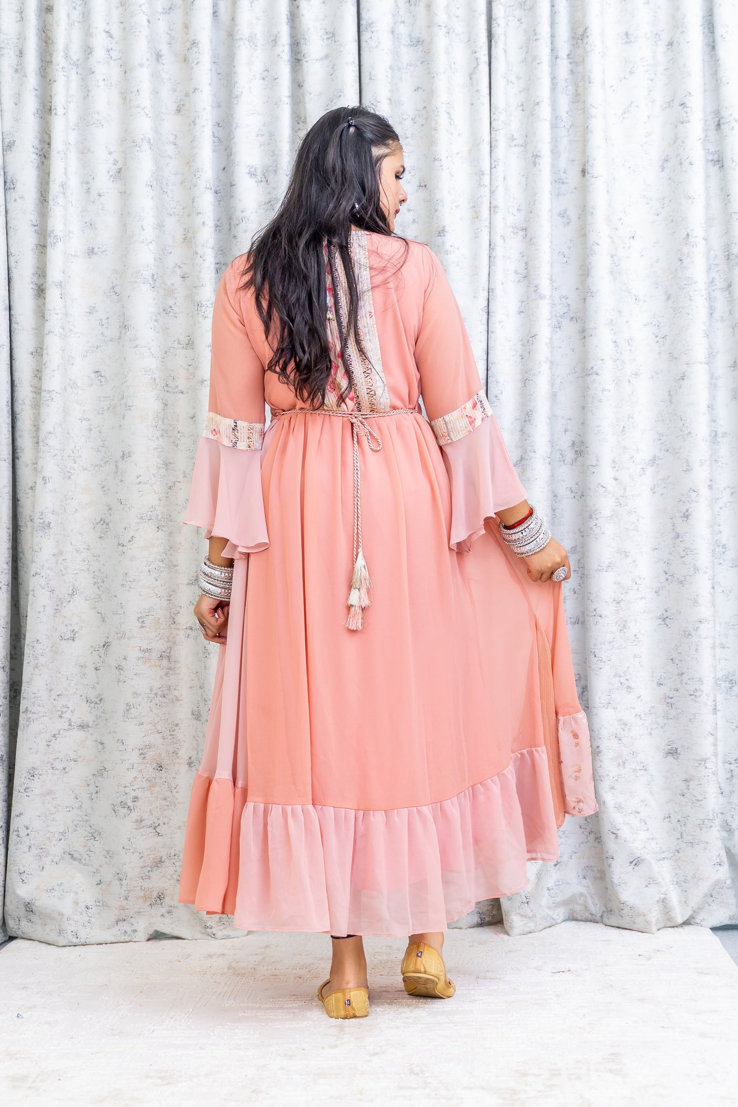 Pink Floral Printed Crepe Kurti Top