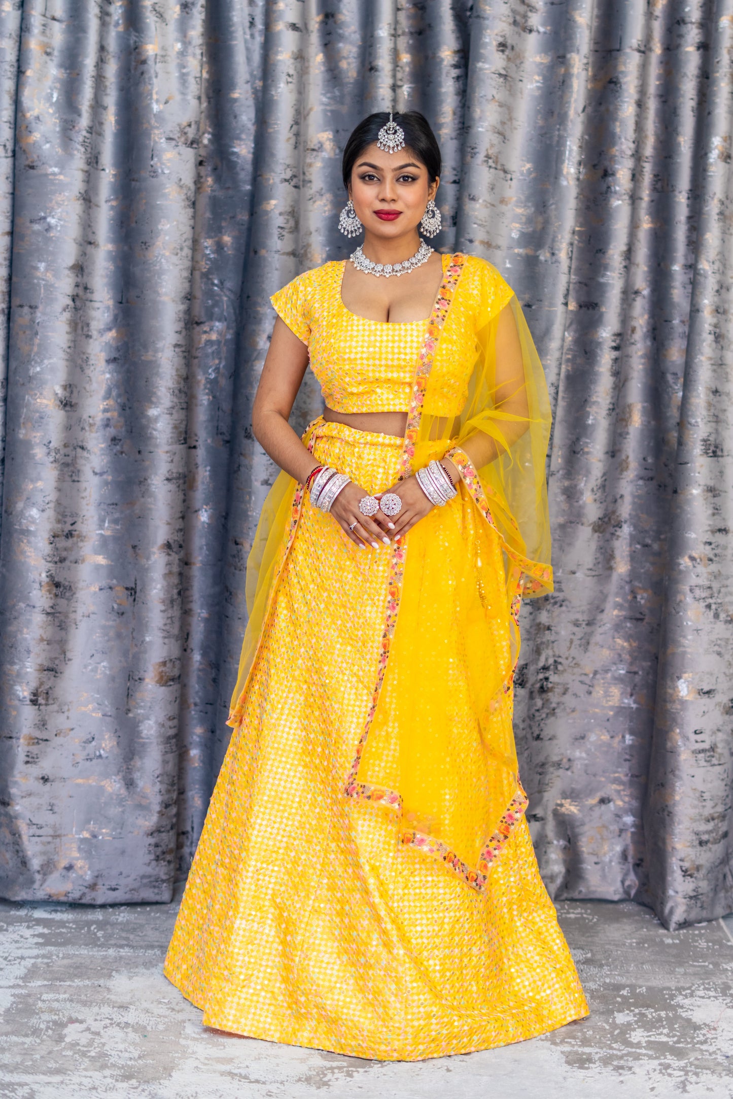 Yellow Cotton Lehenga Set with Embroidery