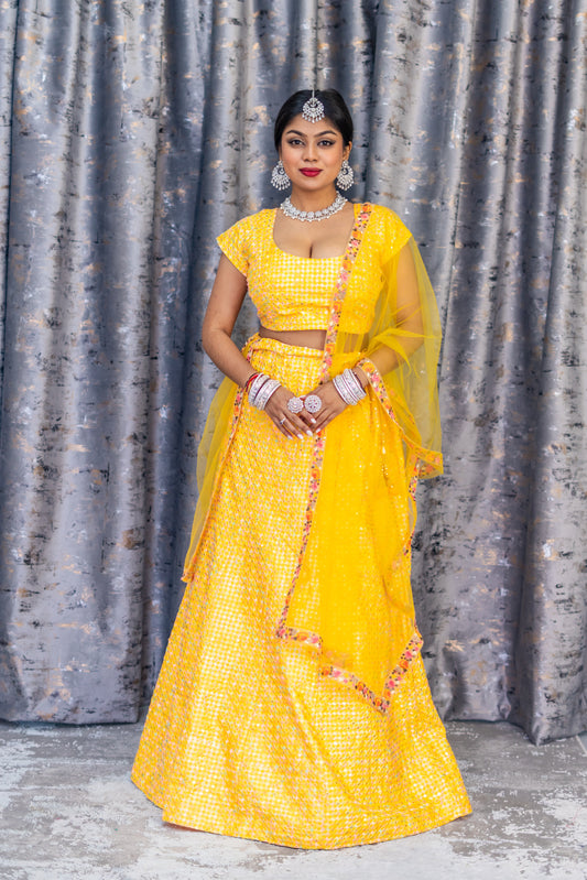 Yellow Cotton Lehenga Set with Embroidery