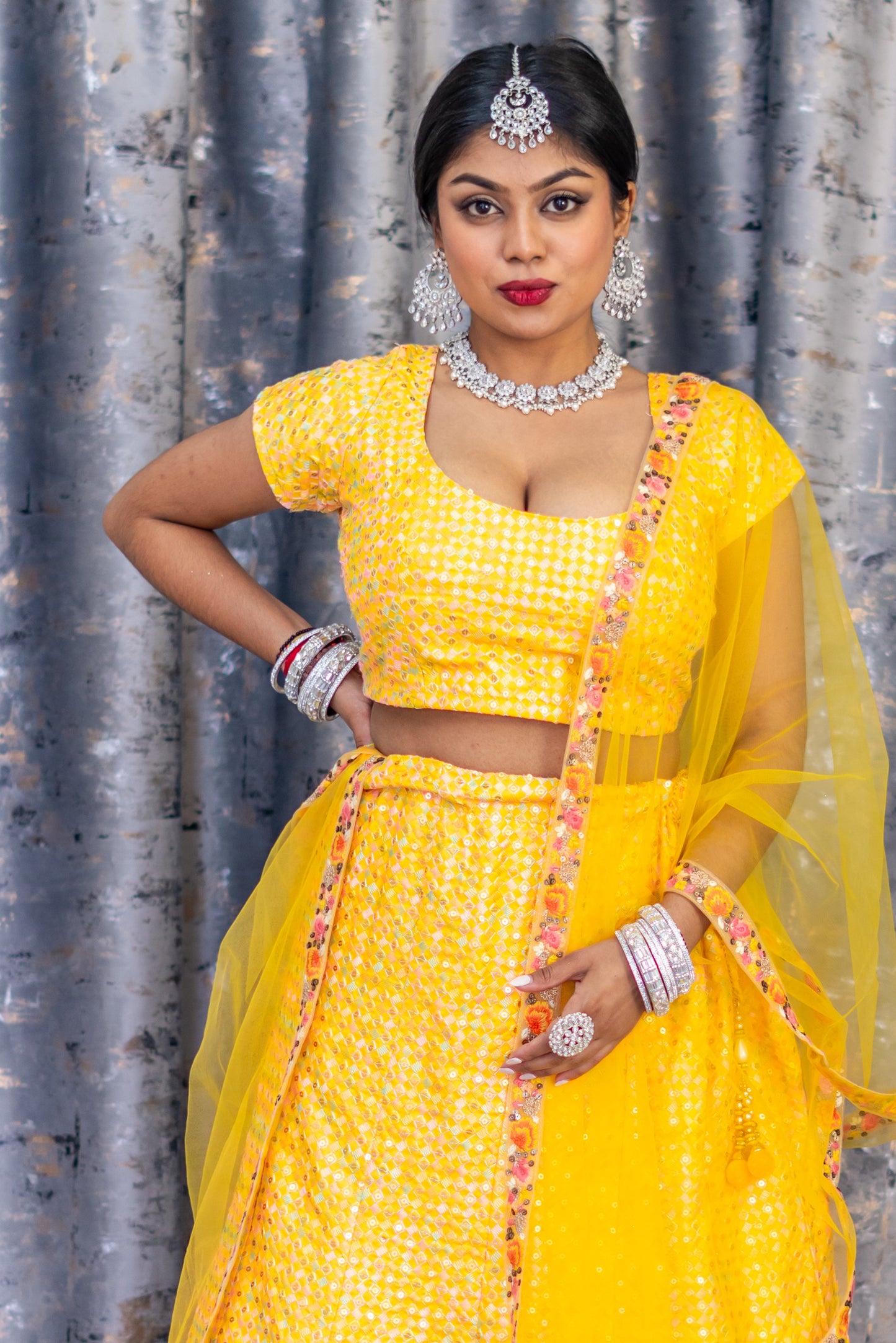 Yellow Cotton Lehenga Set with Embroidery