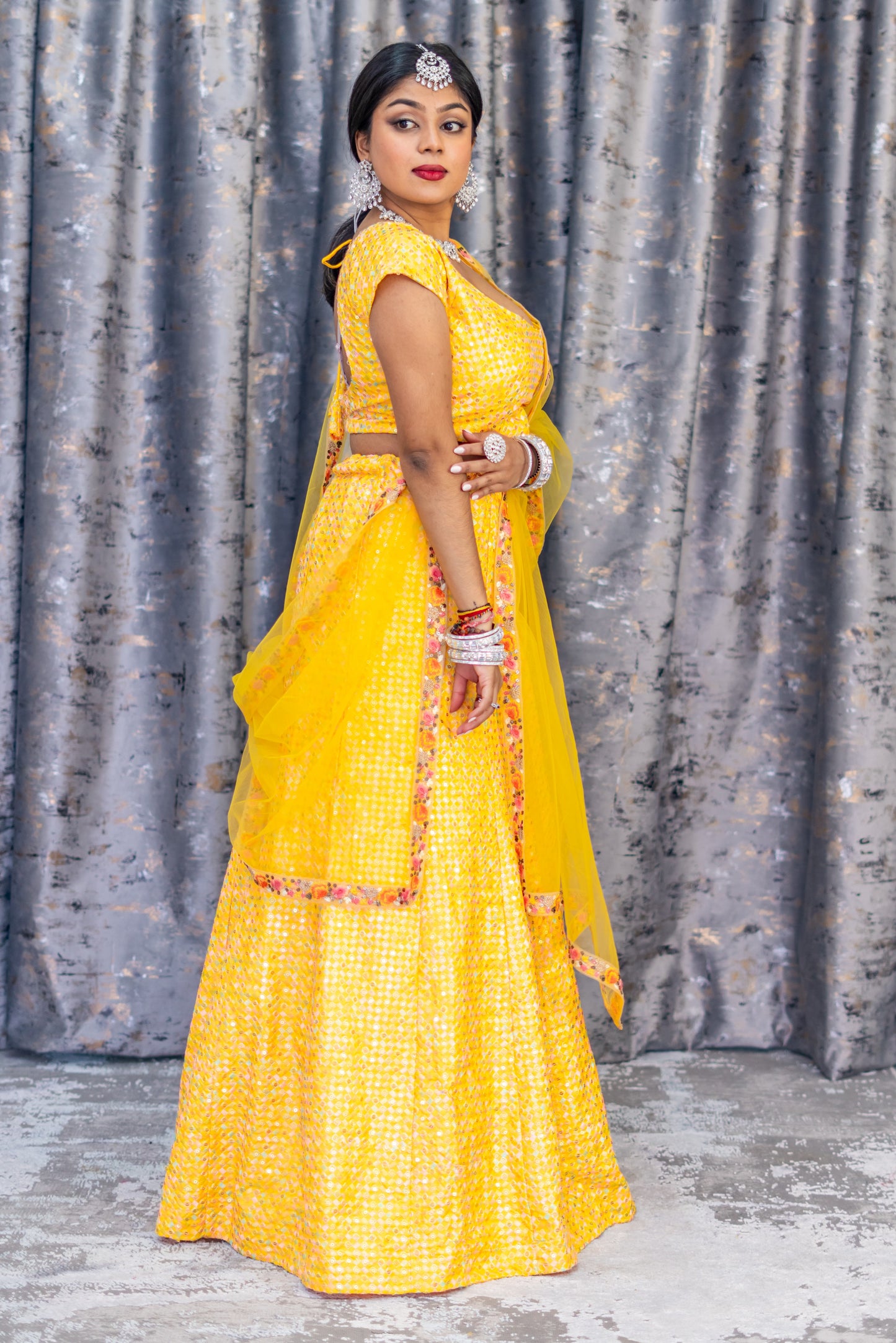 Yellow Cotton Lehenga Set with Embroidery
