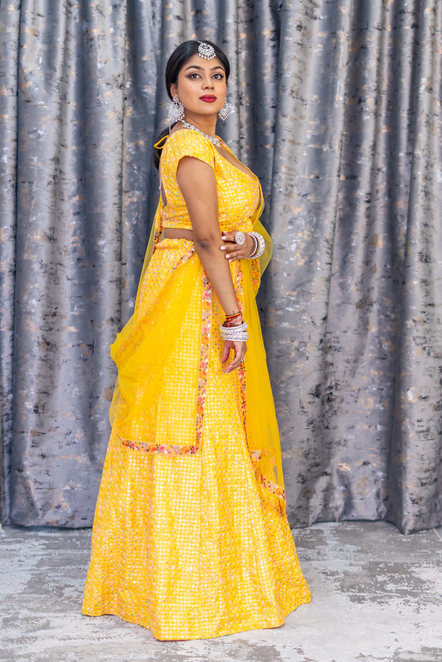 Yellow Cotton Lehenga Set with Embroidery