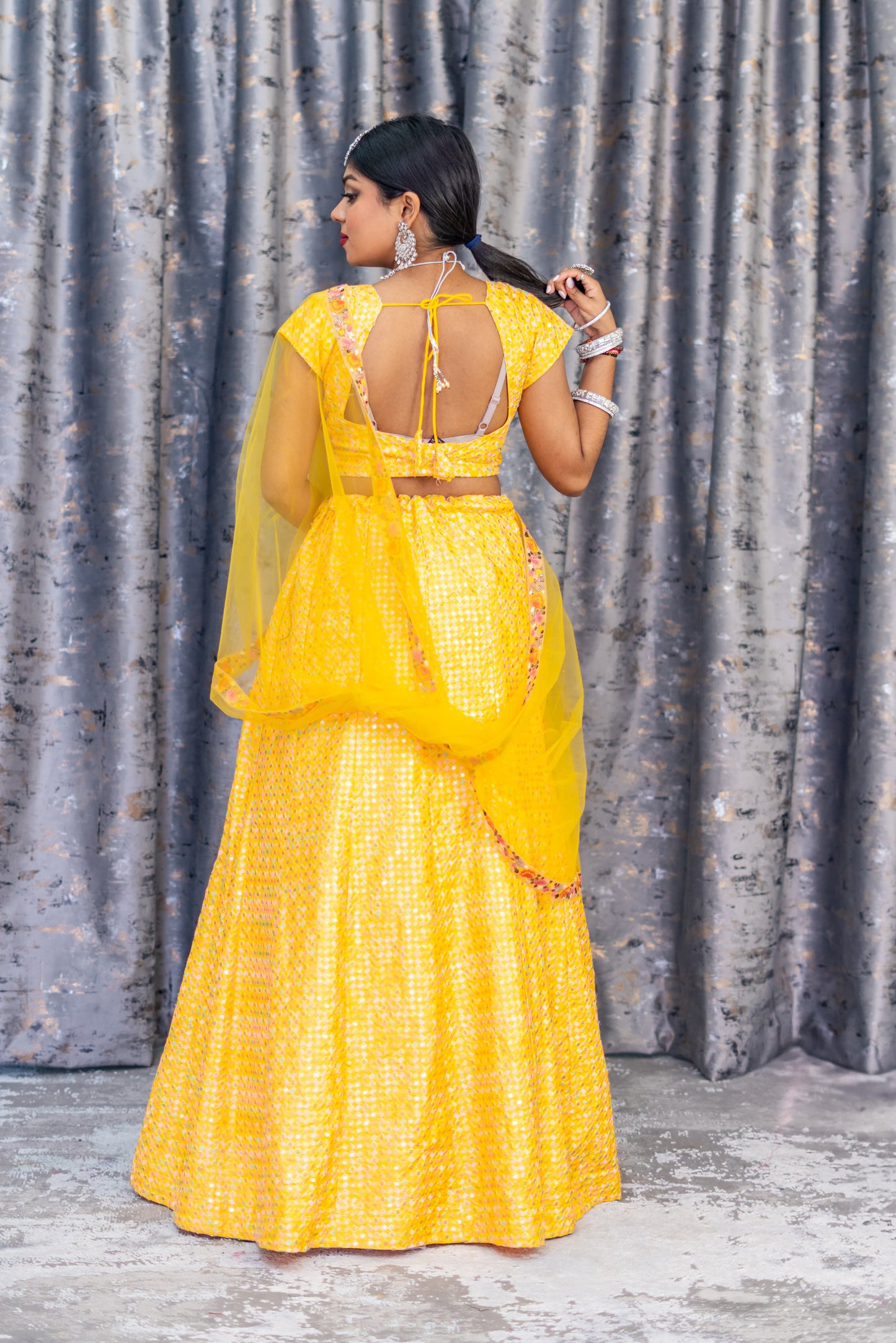 Yellow Cotton Lehenga Set with Embroidery
