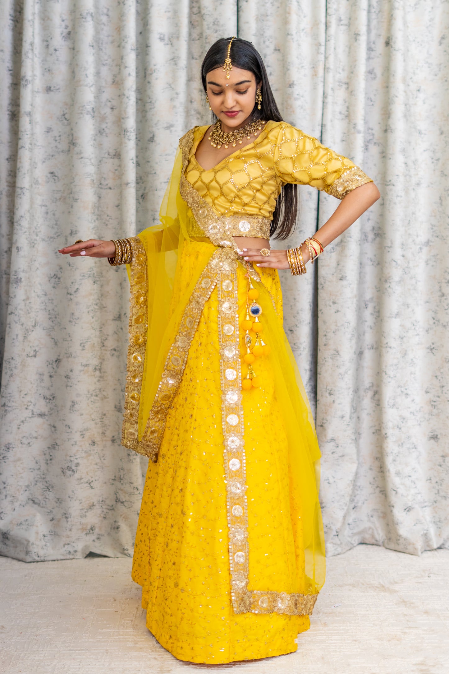 Yellow Cotton Lehenga Set with Embroidery