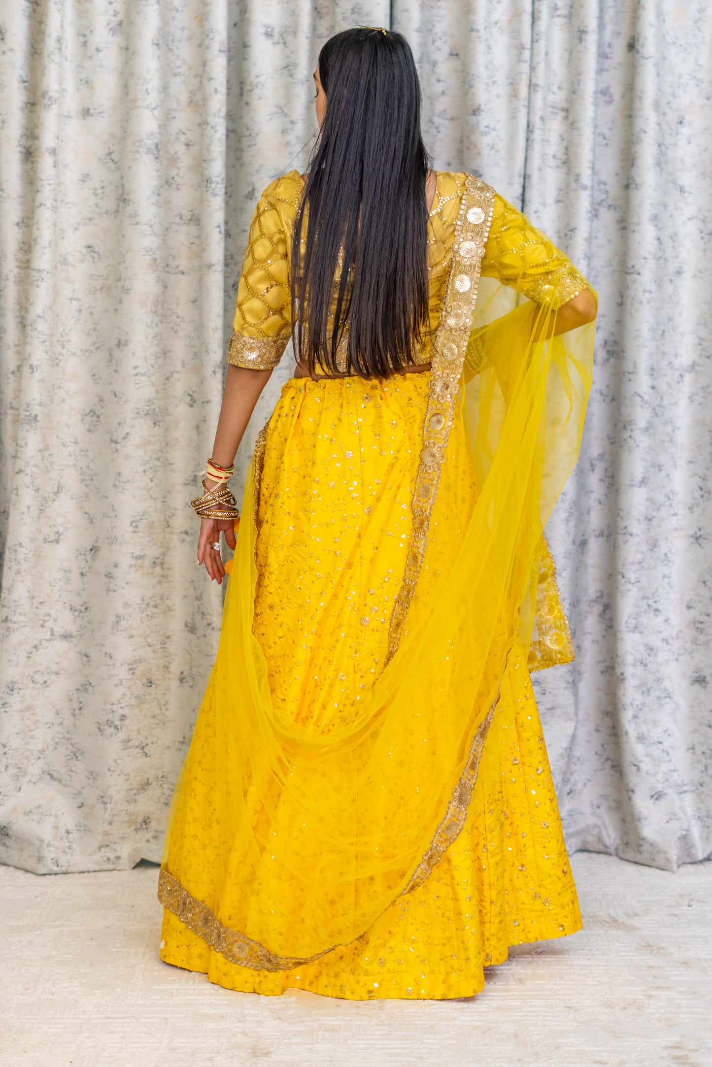 Yellow Cotton Lehenga Set with Embroidery