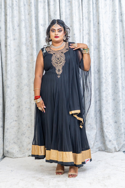 Black Net Punjabi Set with Swarovski Stone Work