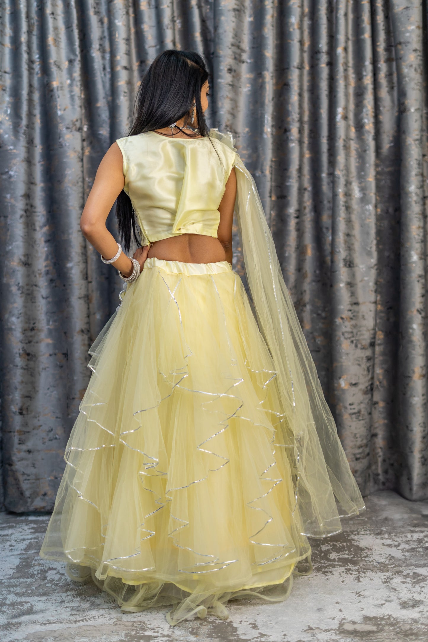 Off White Net Lehenga Set with Ablah Work