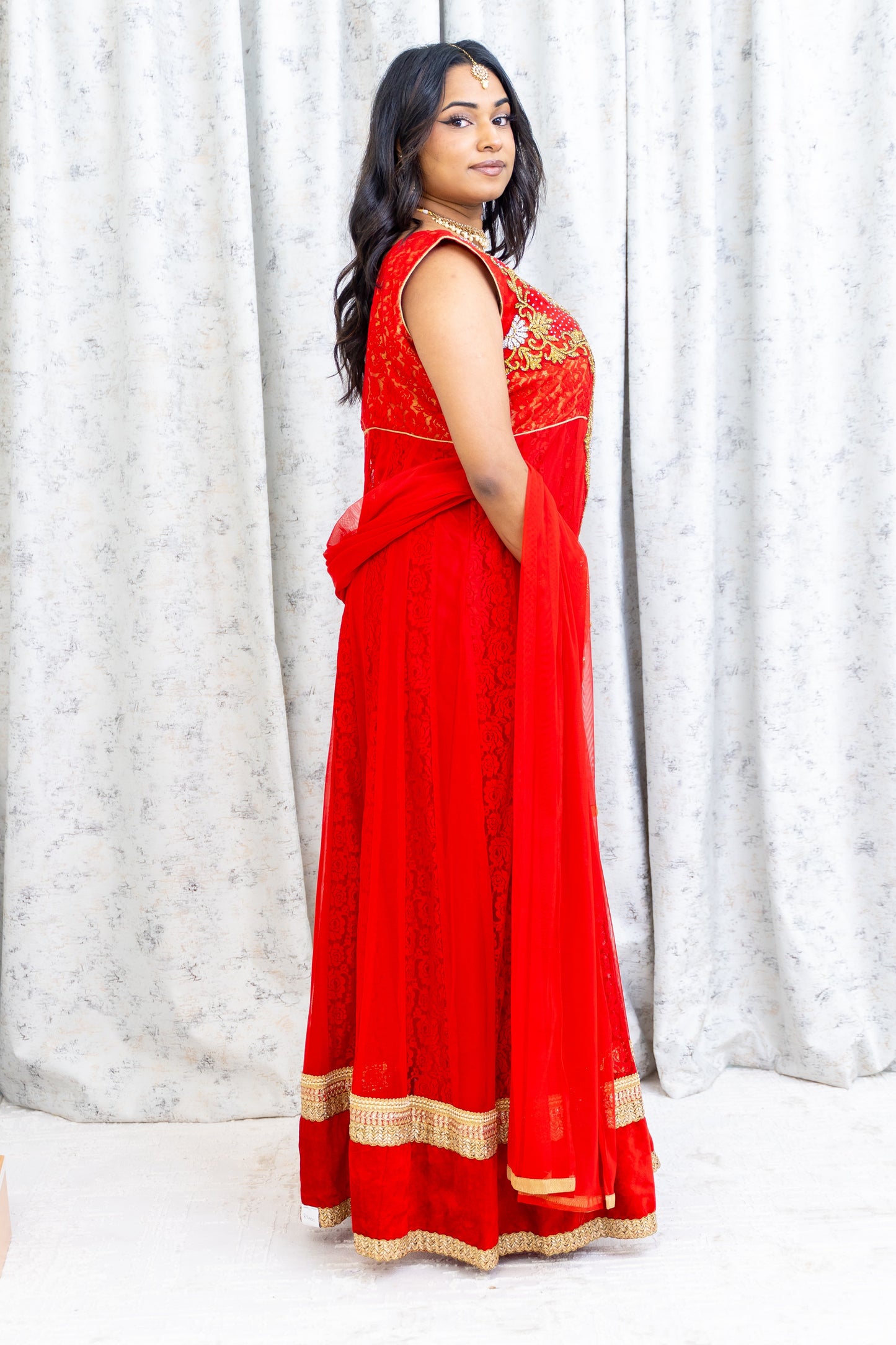 Red Net Punjabi Set with Swarovski Stone Work