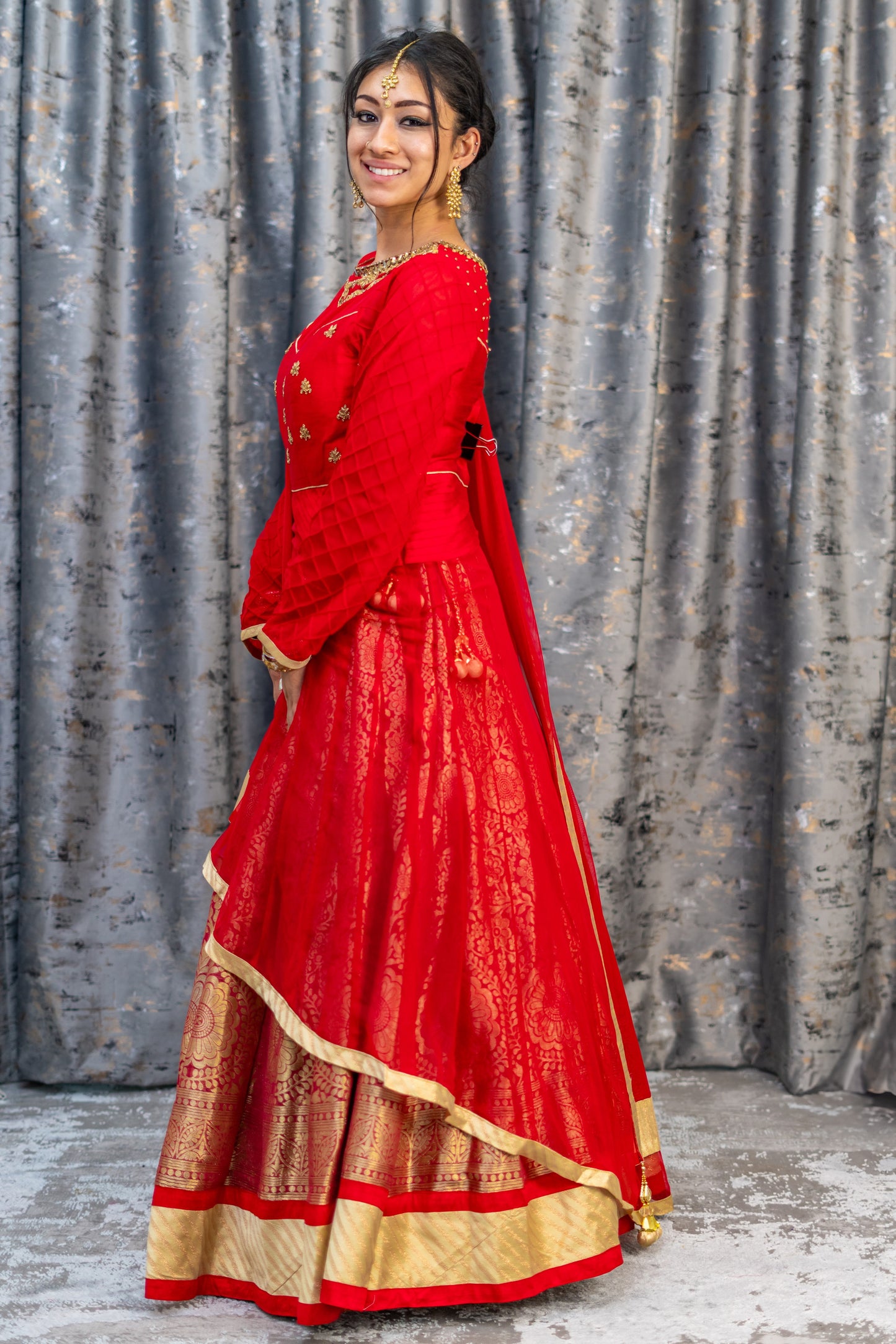 Red Brocade Lehenga Set With Swarovski Stone Work
