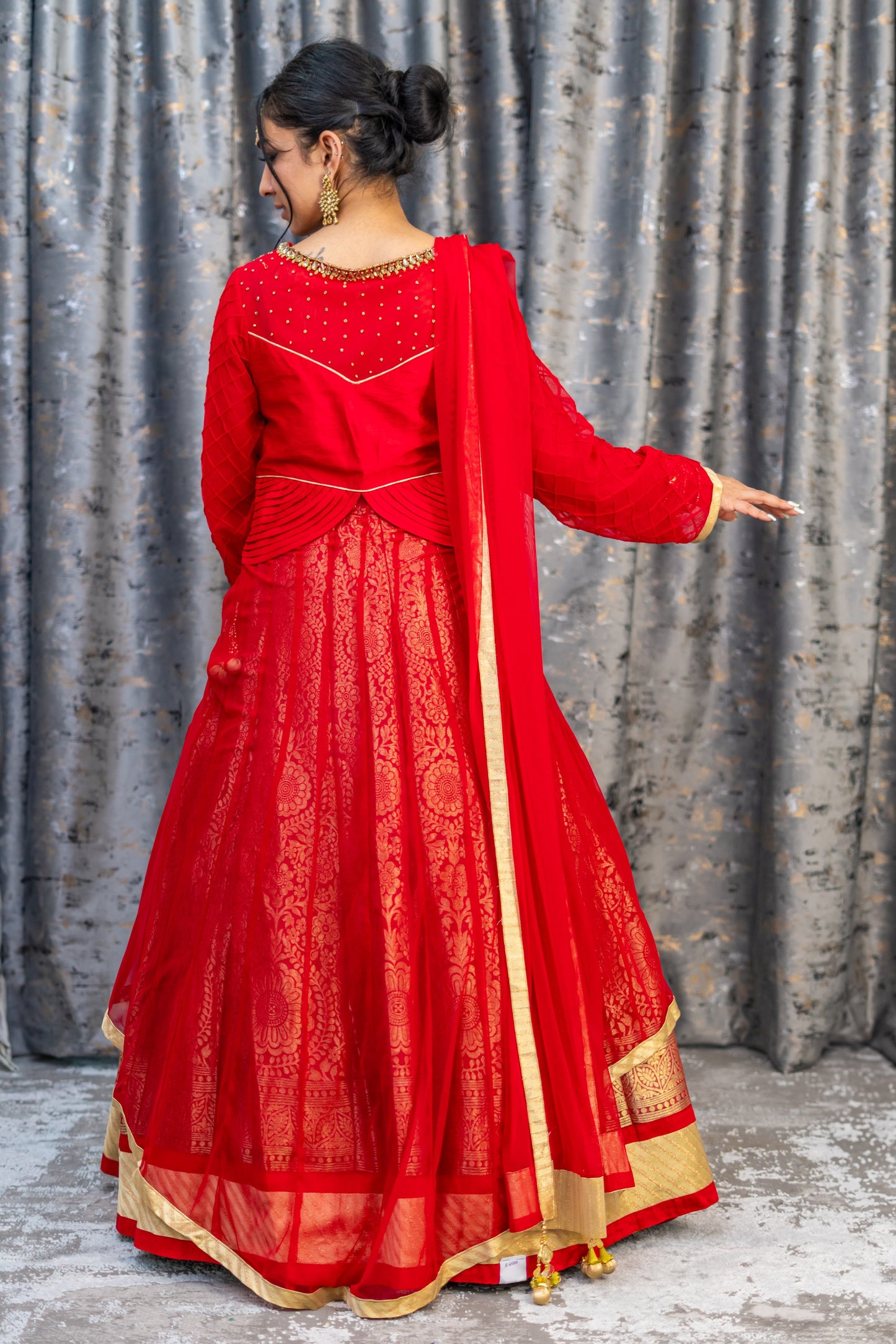 Red Brocade Lehenga Set With Swarovski Stone Work