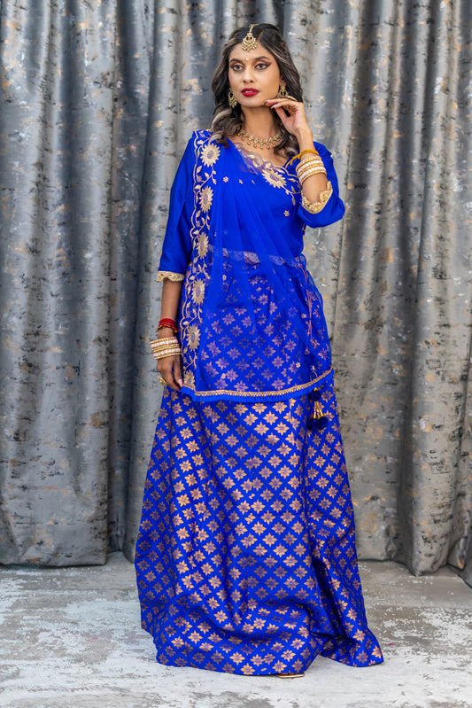 Royal Blue Brocade Lehenga Set