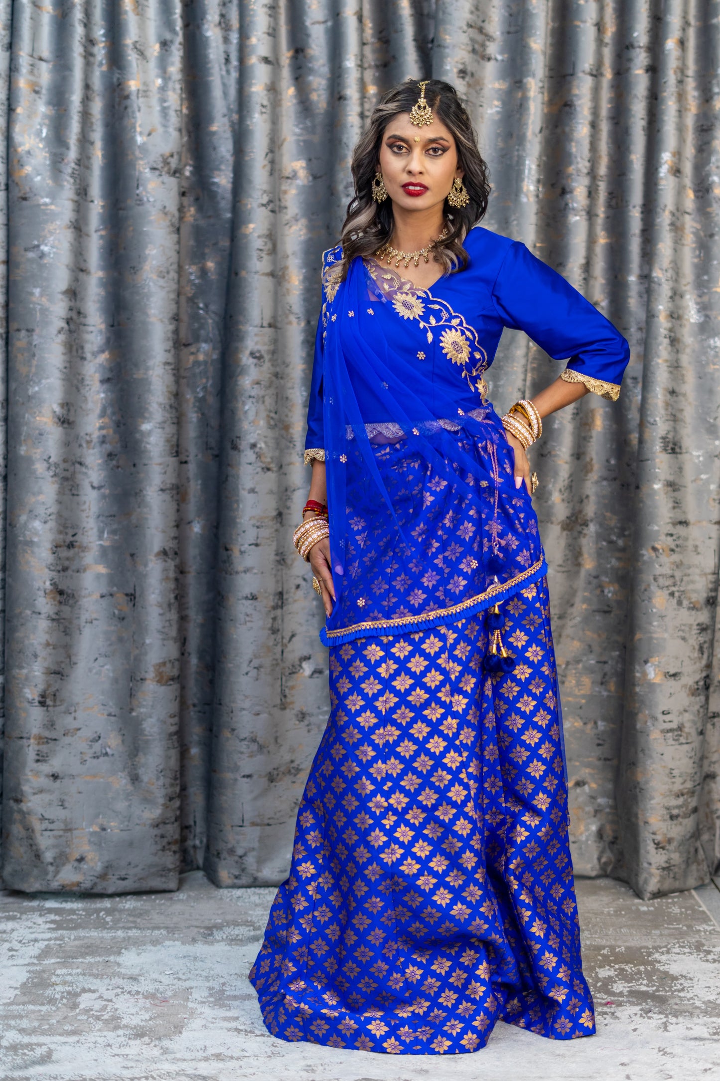 Royal Blue Brocade Lehenga Set