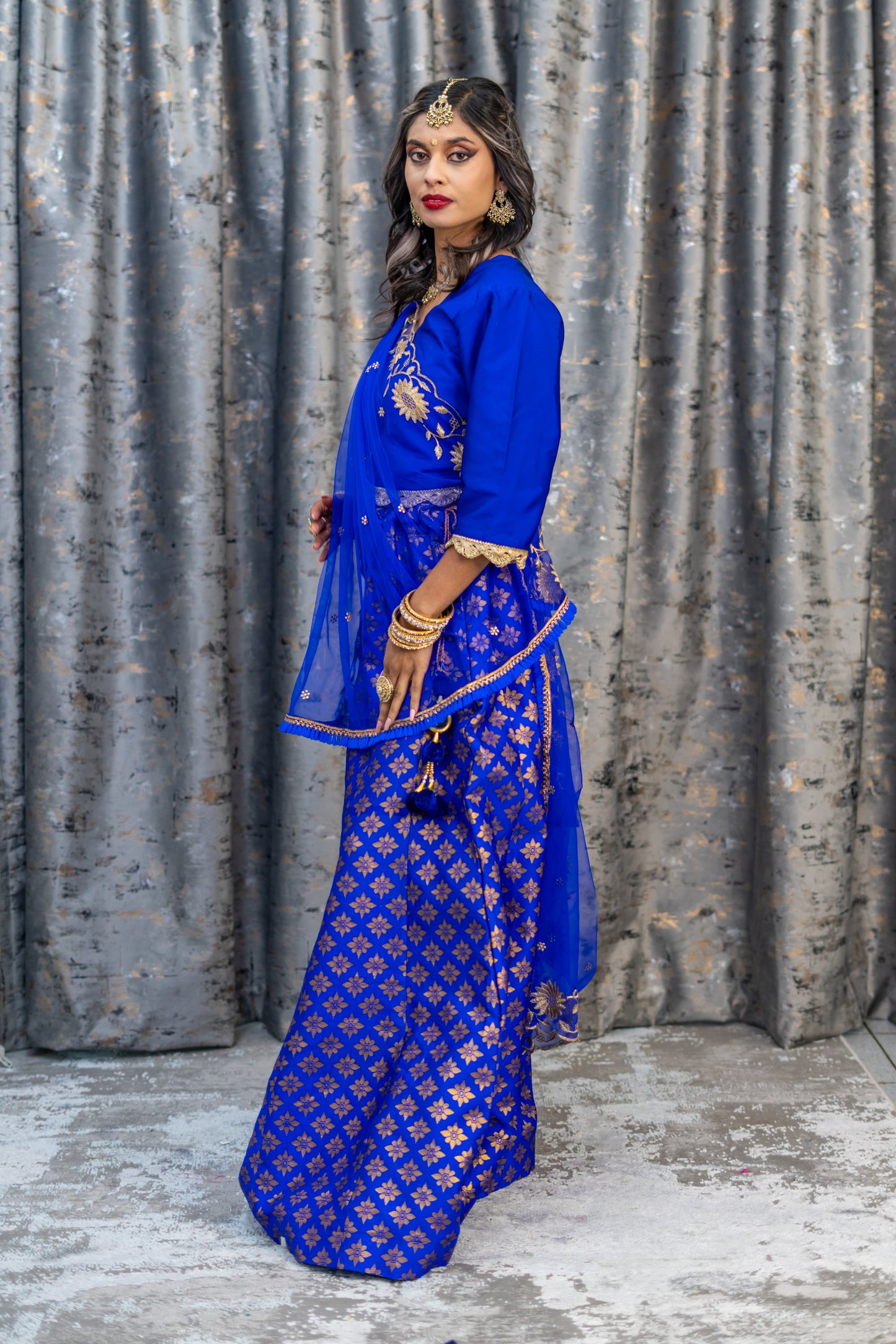 Royal Blue Brocade Lehenga Set