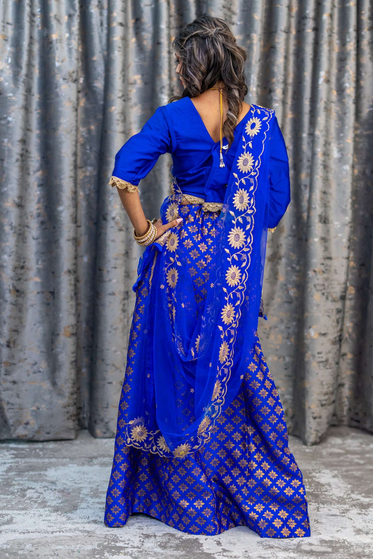 Royal Blue Brocade Lehenga Set