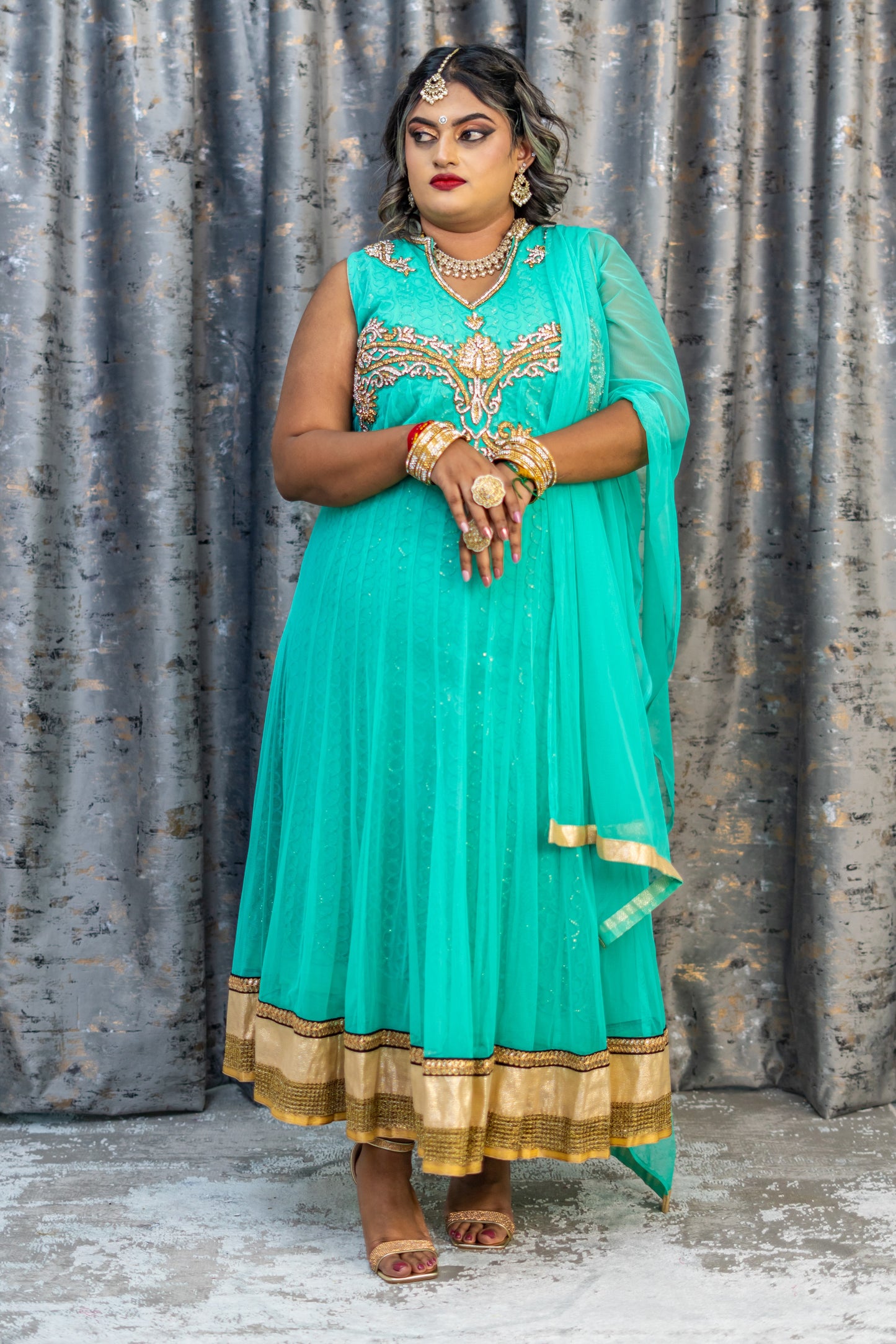 Teal Net Punjabi with Swarovski Stone Work